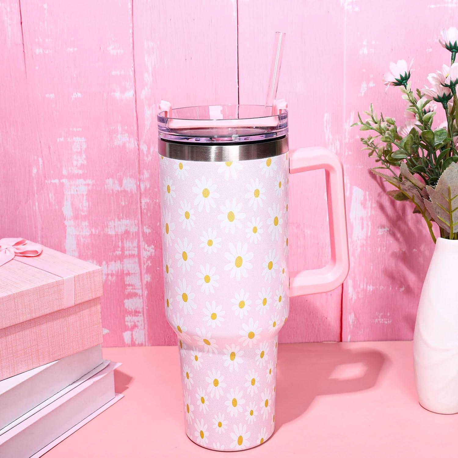 imageWhaline 40oz Halloween Skull Tumbler with Straw and Lid Spooky Skull Flower Travel Coffee Tumbler Cup with Handle for Trick or Treat Birthday Party Giftsdaisy