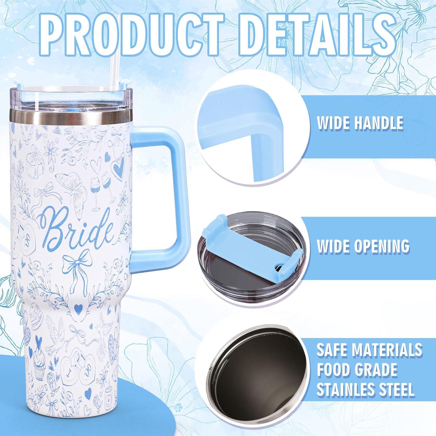 imageWhaline 40oz Halloween Skull Tumbler with Straw and Lid Spooky Skull Flower Travel Coffee Tumbler Cup with Handle for Trick or Treat Birthday Party GiftsBride