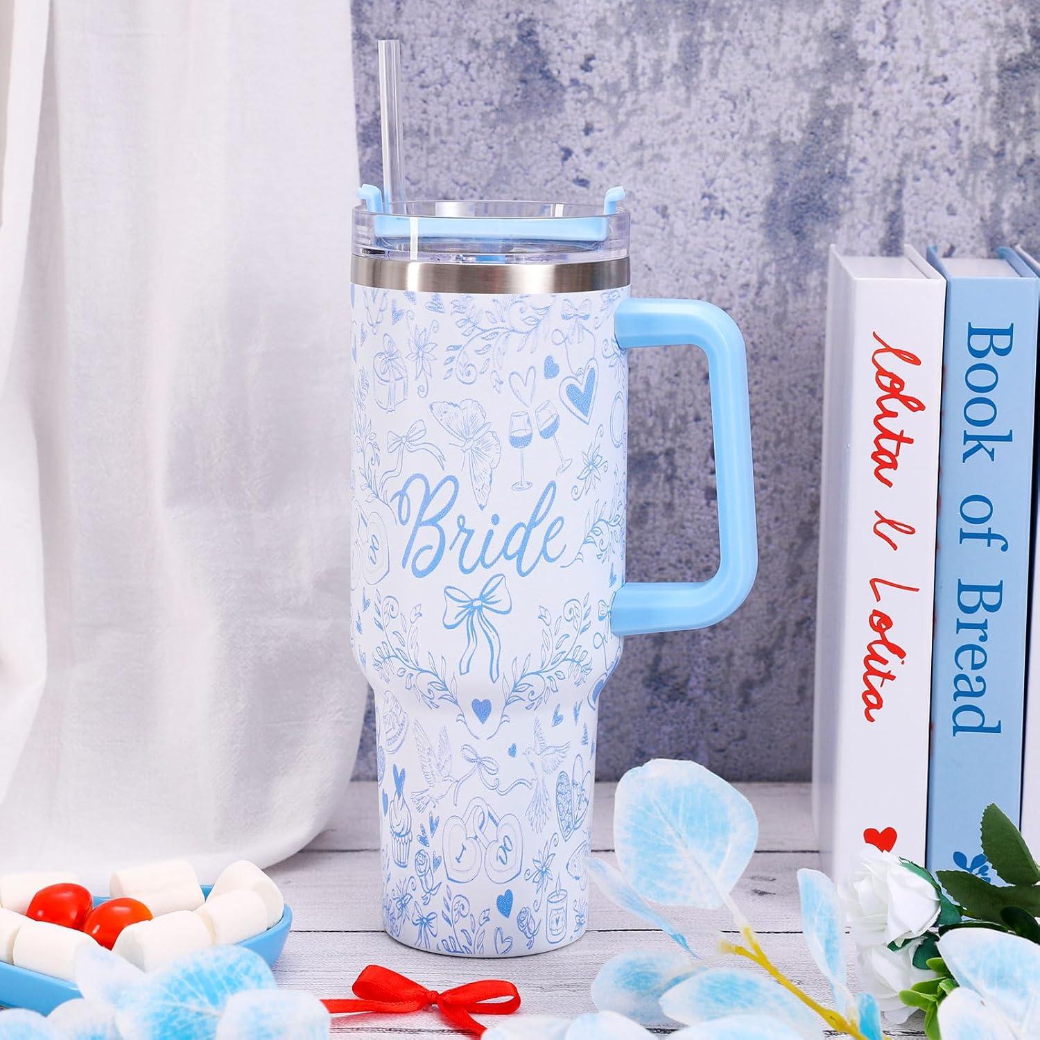 imageWhaline 40oz Halloween Skull Tumbler with Straw and Lid Spooky Skull Flower Travel Coffee Tumbler Cup with Handle for Trick or Treat Birthday Party GiftsBride