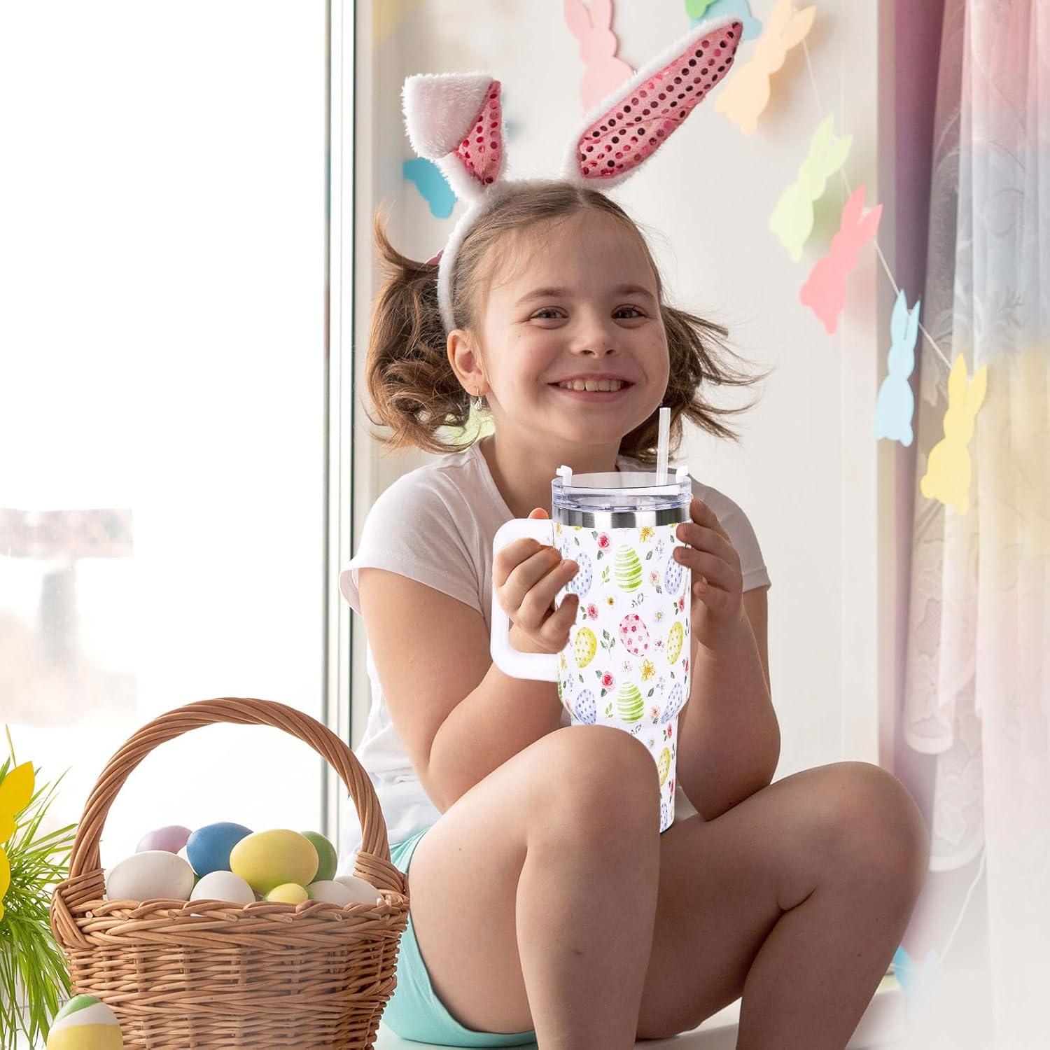 imageWhaline 40oz Halloween Skull Tumbler with Straw and Lid Spooky Skull Flower Travel Coffee Tumbler Cup with Handle for Trick or Treat Birthday Party GiftsEaster Egg