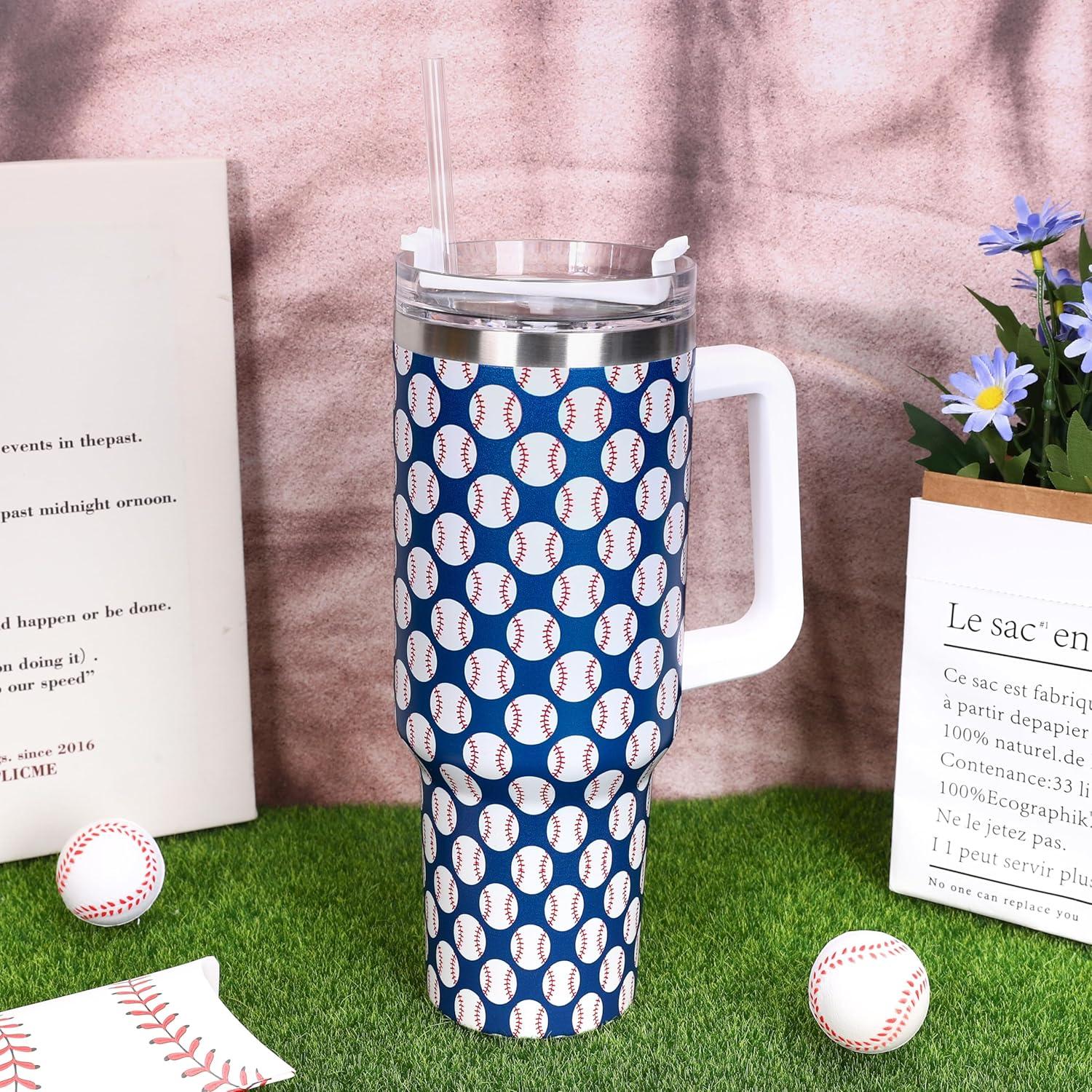 imageWhaline 40oz Halloween Skull Tumbler with Straw and Lid Spooky Skull Flower Travel Coffee Tumbler Cup with Handle for Trick or Treat Birthday Party Giftsbaseball