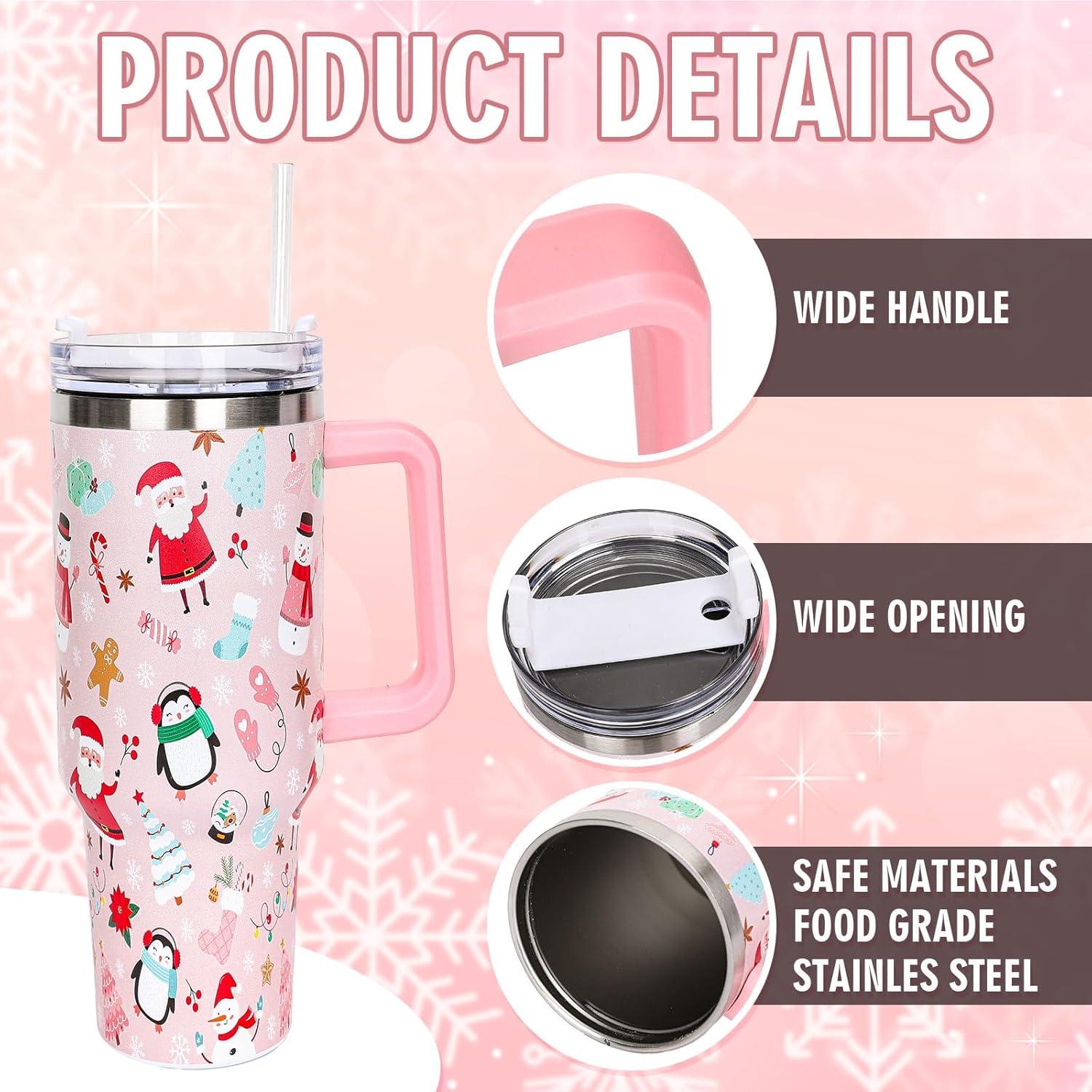 imageWhaline 40oz Halloween Skull Tumbler with Straw and Lid Spooky Skull Flower Travel Coffee Tumbler Cup with Handle for Trick or Treat Birthday Party GiftsChristmas Cartoon