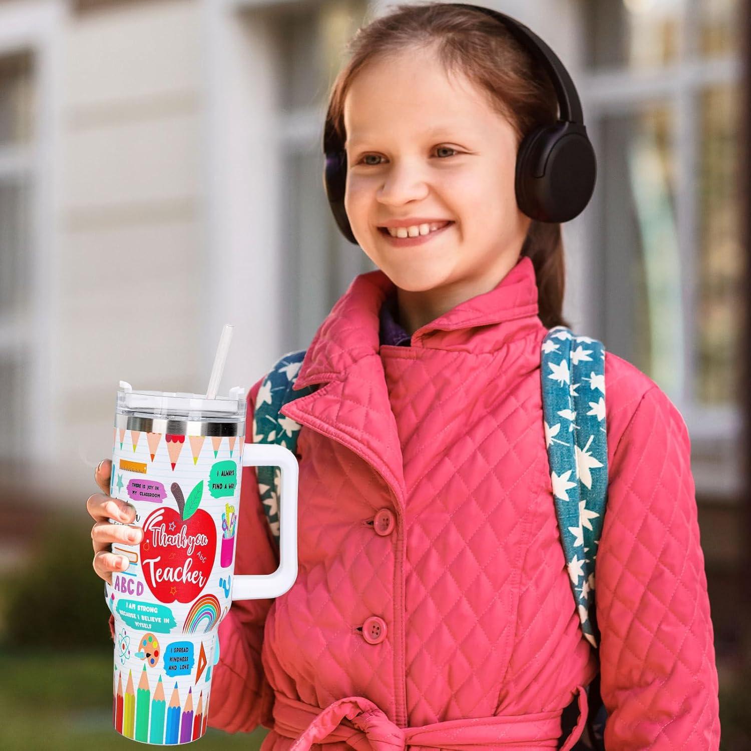 imageWhaline 40oz Halloween Skull Tumbler with Straw and Lid Spooky Skull Flower Travel Coffee Tumbler Cup with Handle for Trick or Treat Birthday Party Giftsback to school