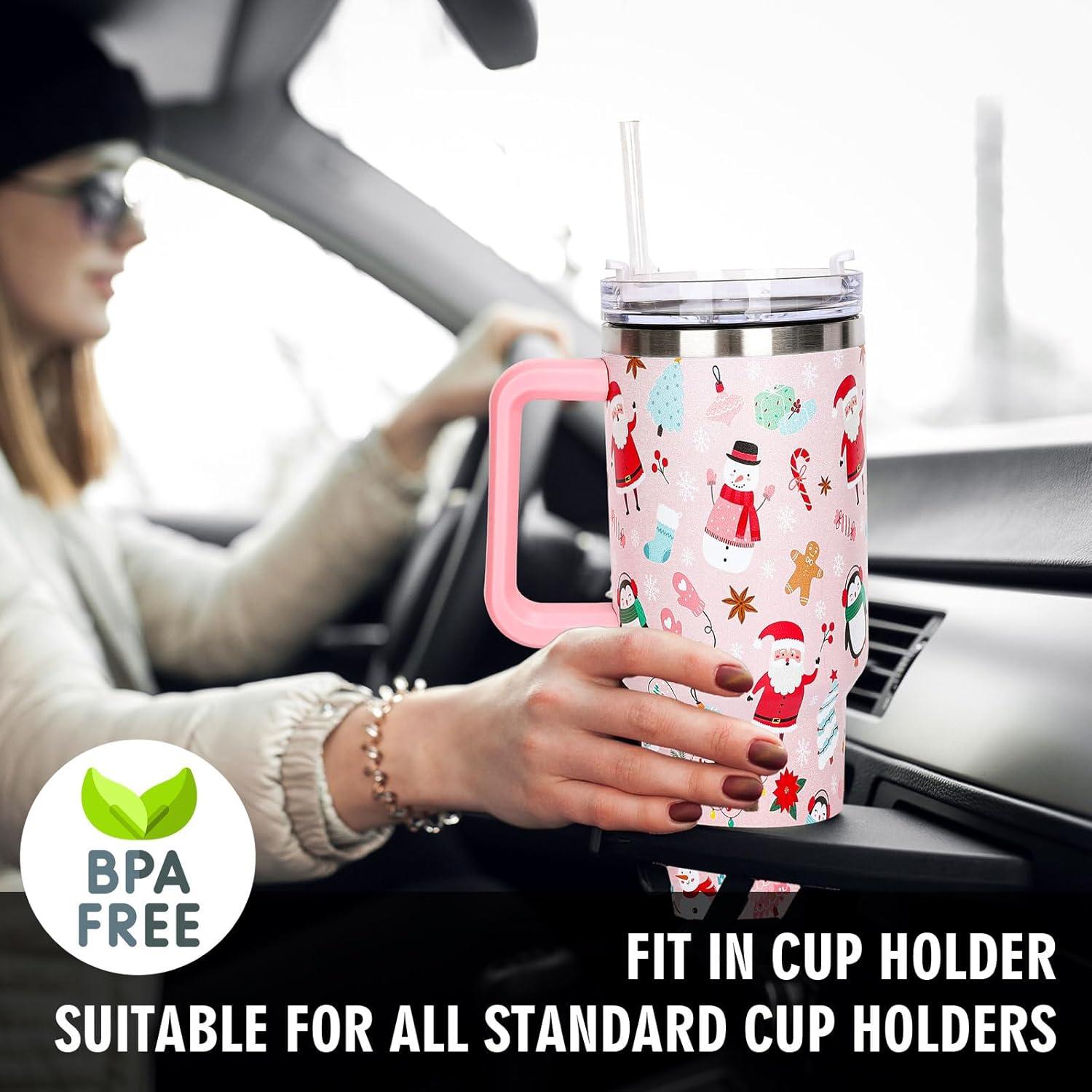 imageWhaline 40oz Halloween Skull Tumbler with Straw and Lid Spooky Skull Flower Travel Coffee Tumbler Cup with Handle for Trick or Treat Birthday Party GiftsChristmas Cartoon