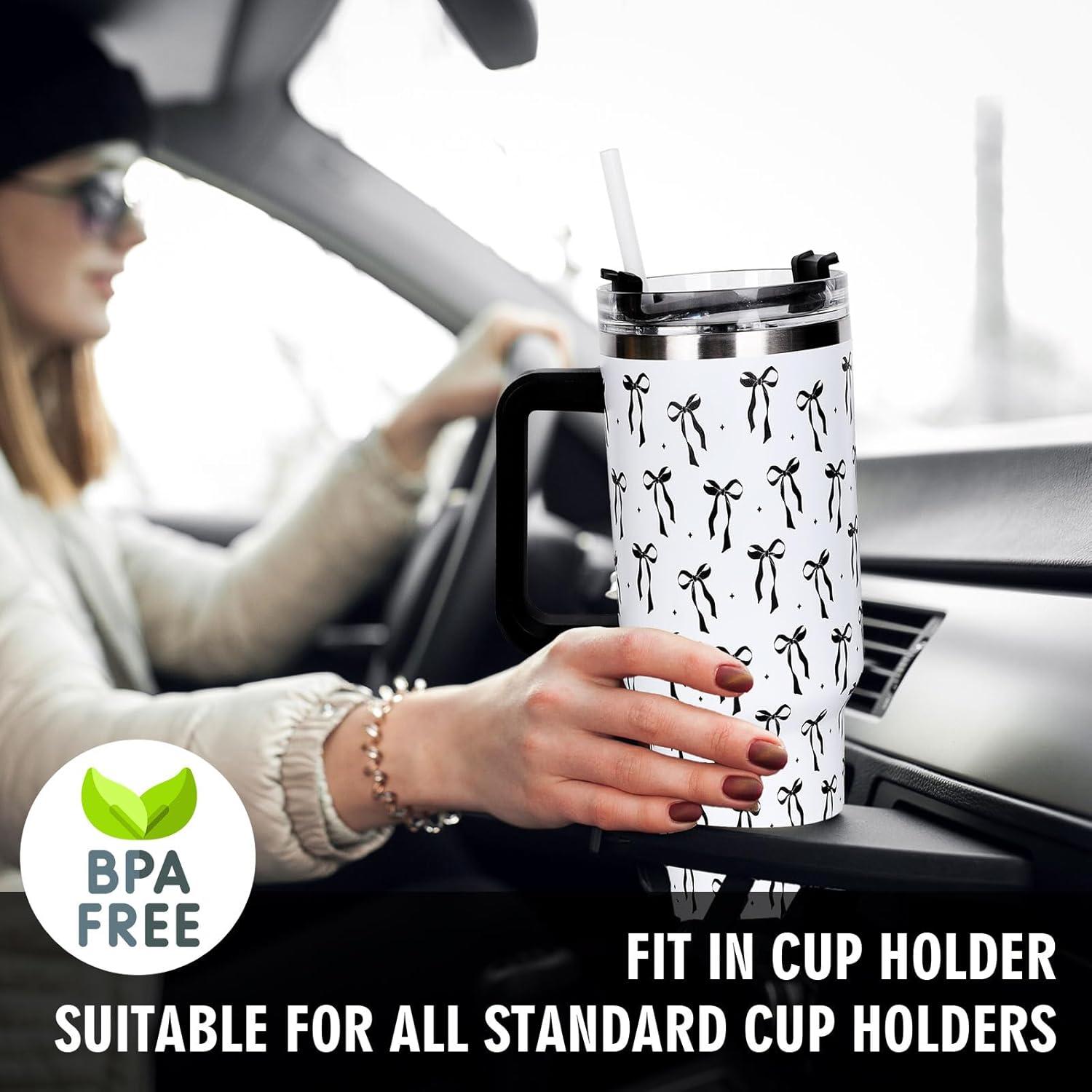 imageWhaline 40oz Halloween Skull Tumbler with Straw and Lid Spooky Skull Flower Travel Coffee Tumbler Cup with Handle for Trick or Treat Birthday Party Giftsblack bow