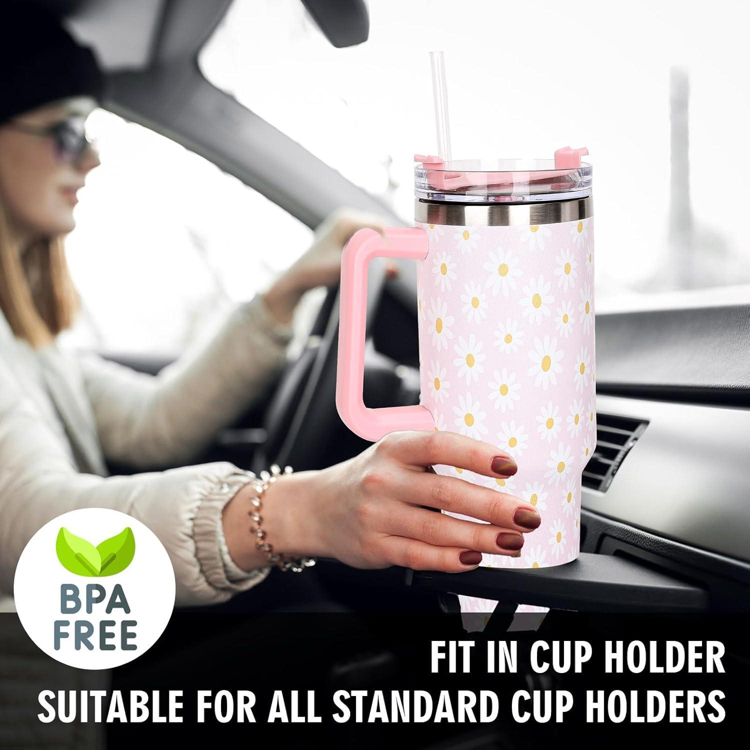 imageWhaline 40oz Halloween Skull Tumbler with Straw and Lid Spooky Skull Flower Travel Coffee Tumbler Cup with Handle for Trick or Treat Birthday Party Giftsdaisy