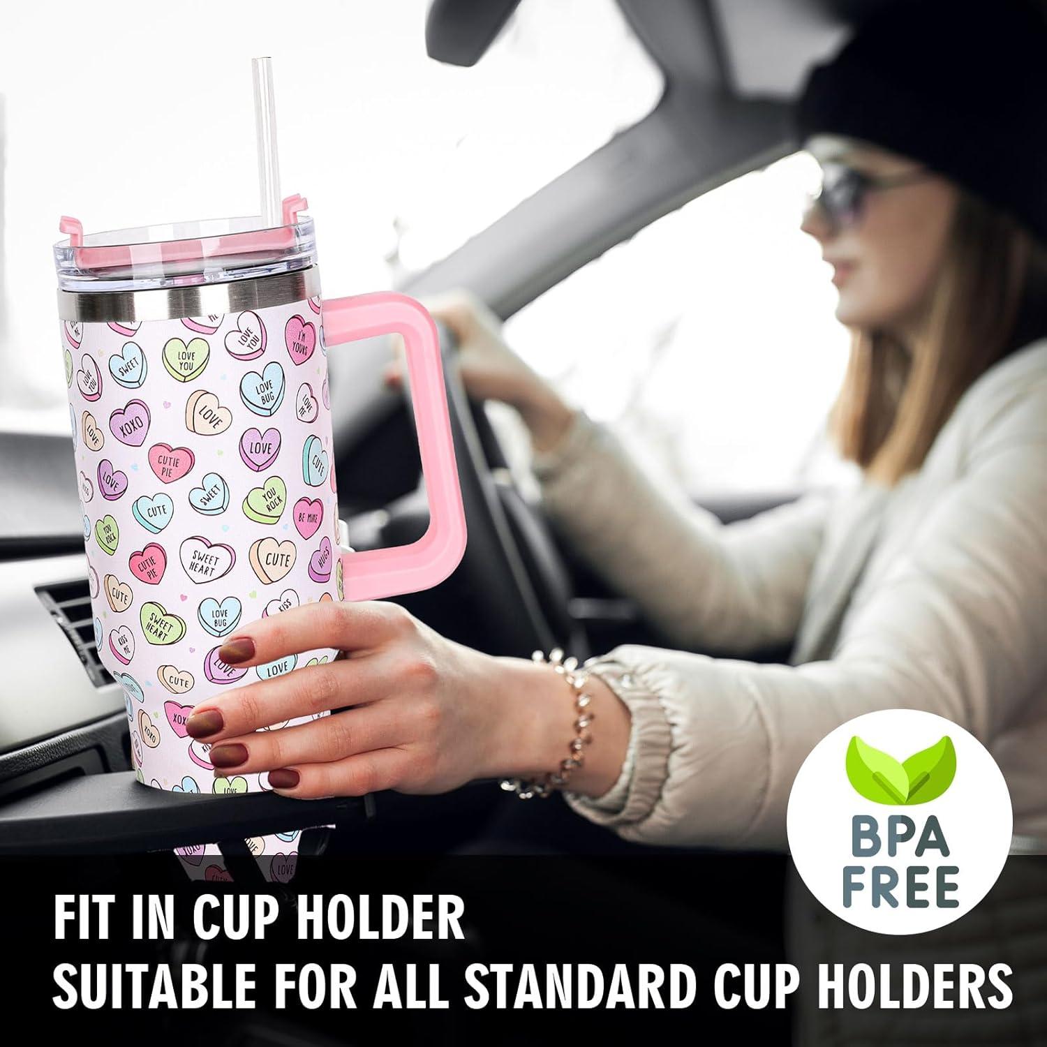 imageWhaline 40oz Halloween Skull Tumbler with Straw and Lid Spooky Skull Flower Travel Coffee Tumbler Cup with Handle for Trick or Treat Birthday Party Giftslove heart