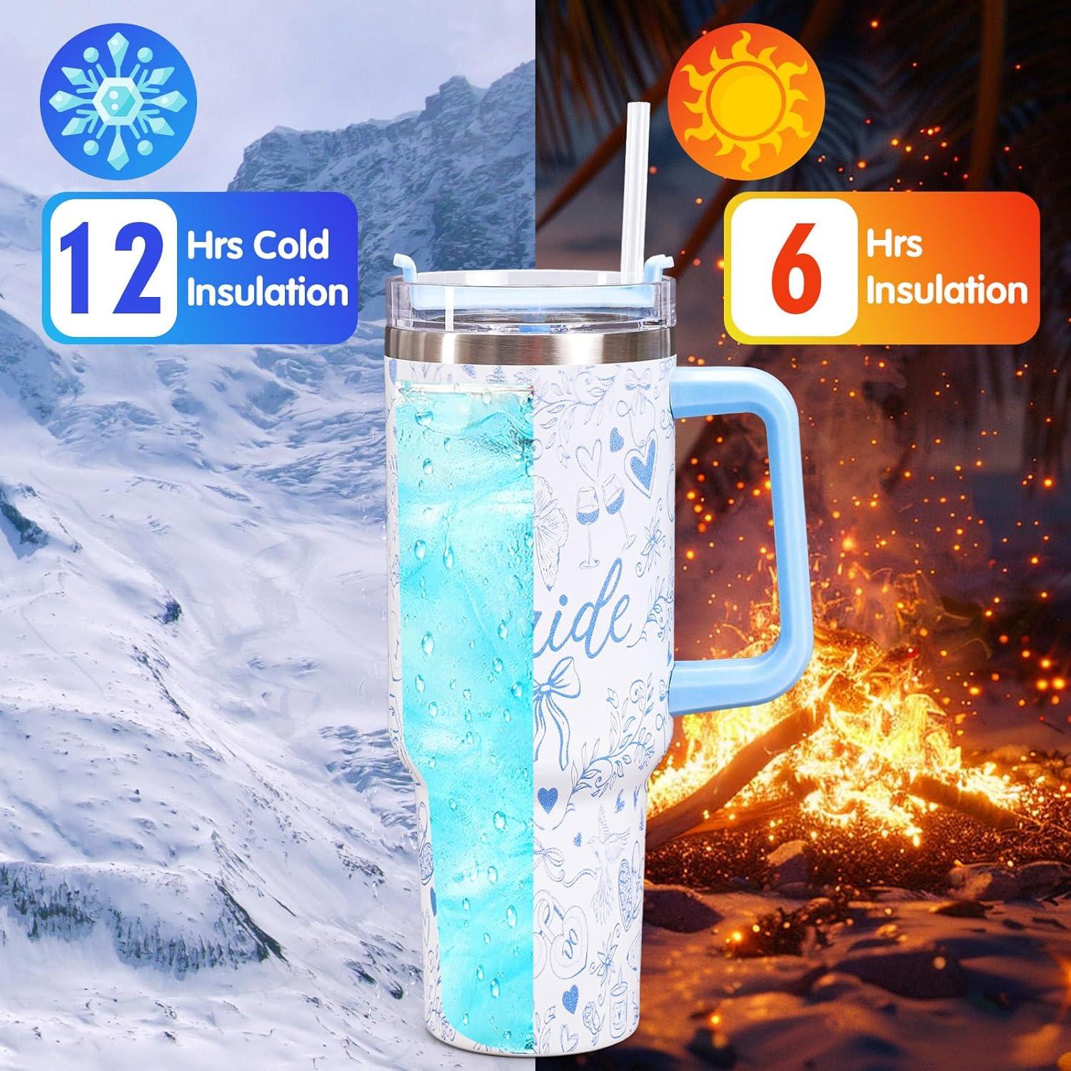 imageWhaline 40oz Halloween Skull Tumbler with Straw and Lid Spooky Skull Flower Travel Coffee Tumbler Cup with Handle for Trick or Treat Birthday Party GiftsBride