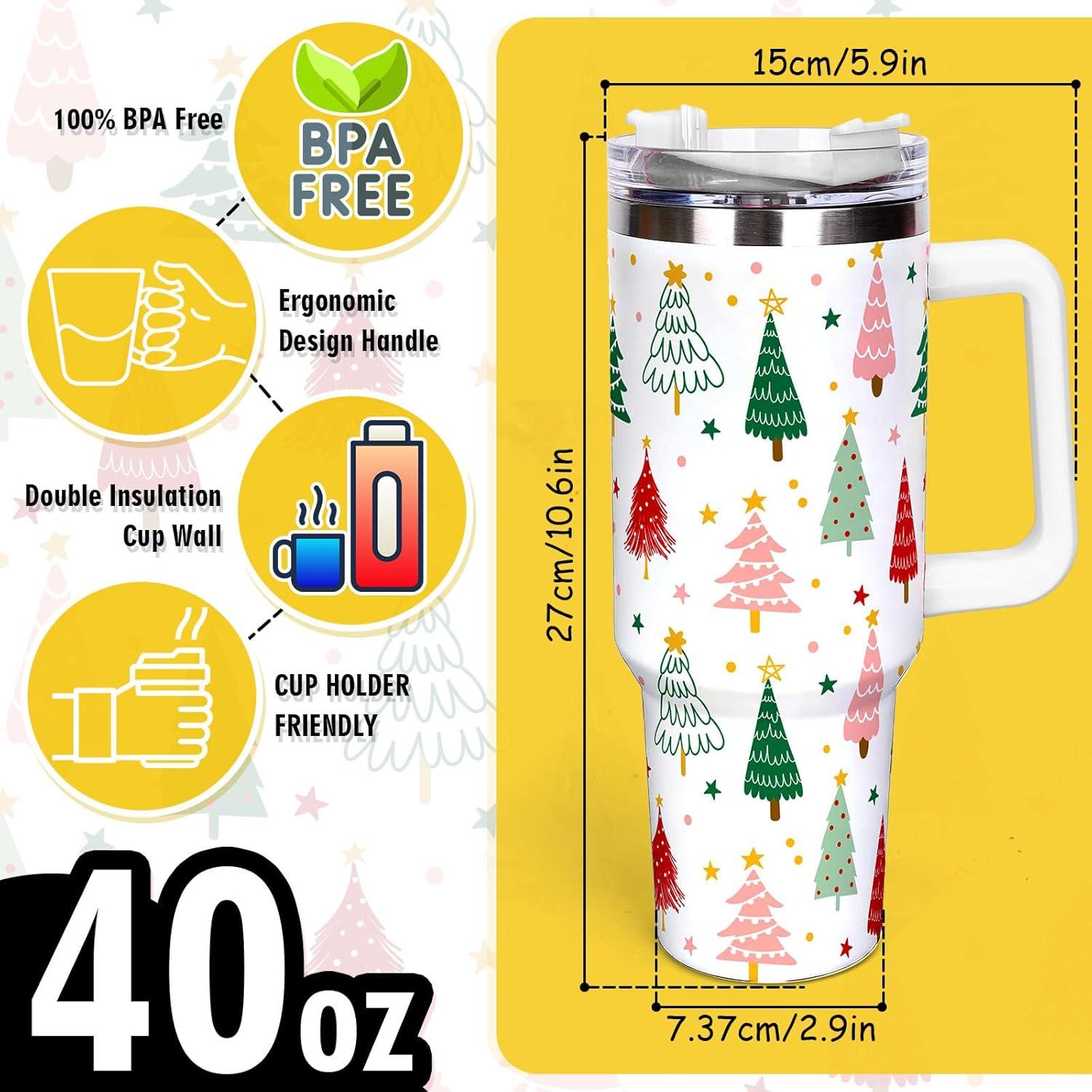 imageWhaline 40oz Halloween Skull Tumbler with Straw and Lid Spooky Skull Flower Travel Coffee Tumbler Cup with Handle for Trick or Treat Birthday Party GiftsChristmas Tree