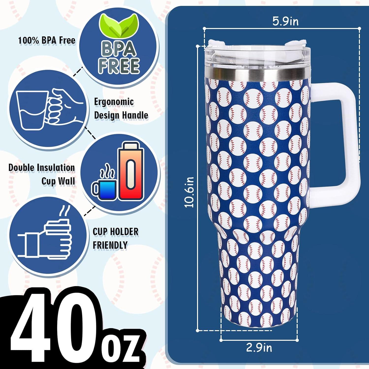 imageWhaline 40oz Halloween Skull Tumbler with Straw and Lid Spooky Skull Flower Travel Coffee Tumbler Cup with Handle for Trick or Treat Birthday Party Giftsbaseball