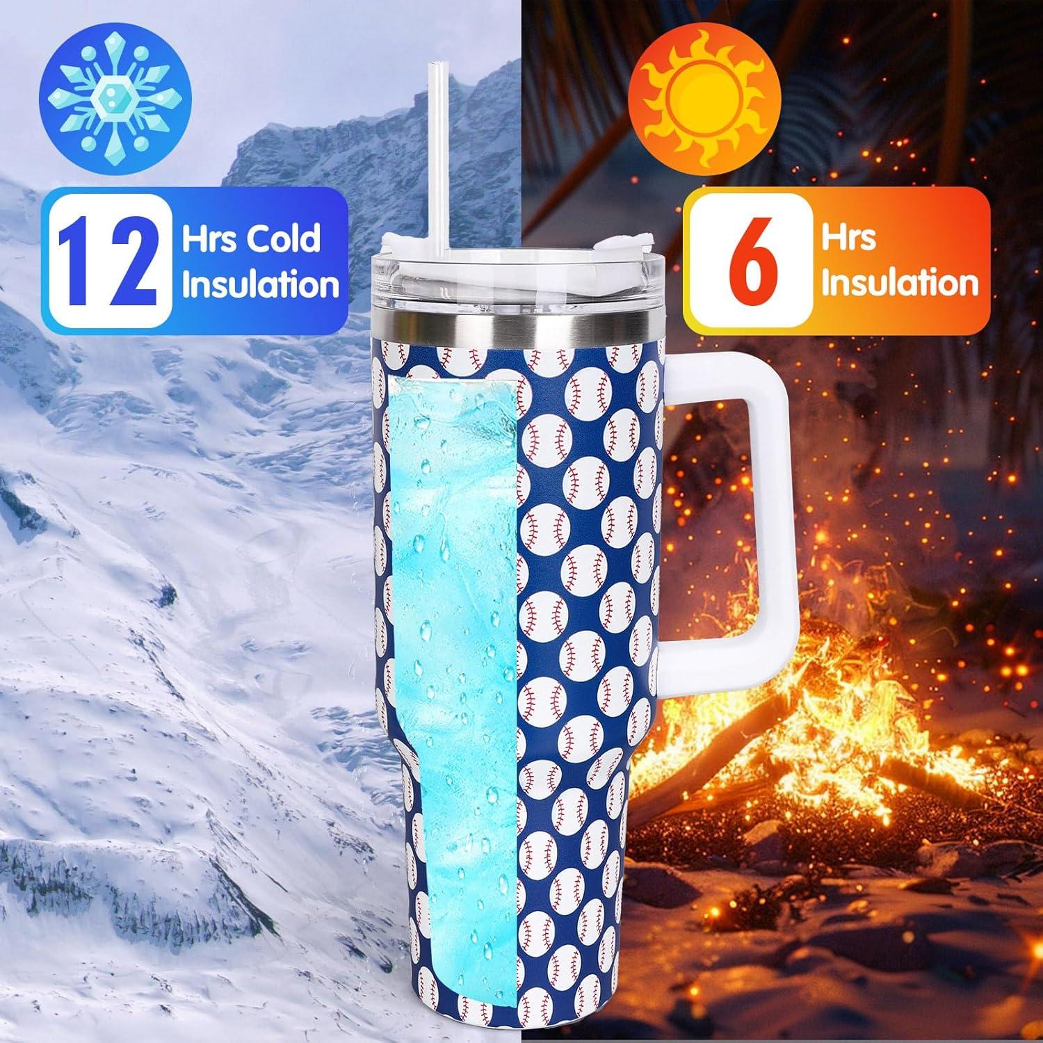 imageWhaline 40oz Halloween Skull Tumbler with Straw and Lid Spooky Skull Flower Travel Coffee Tumbler Cup with Handle for Trick or Treat Birthday Party Giftsbaseball