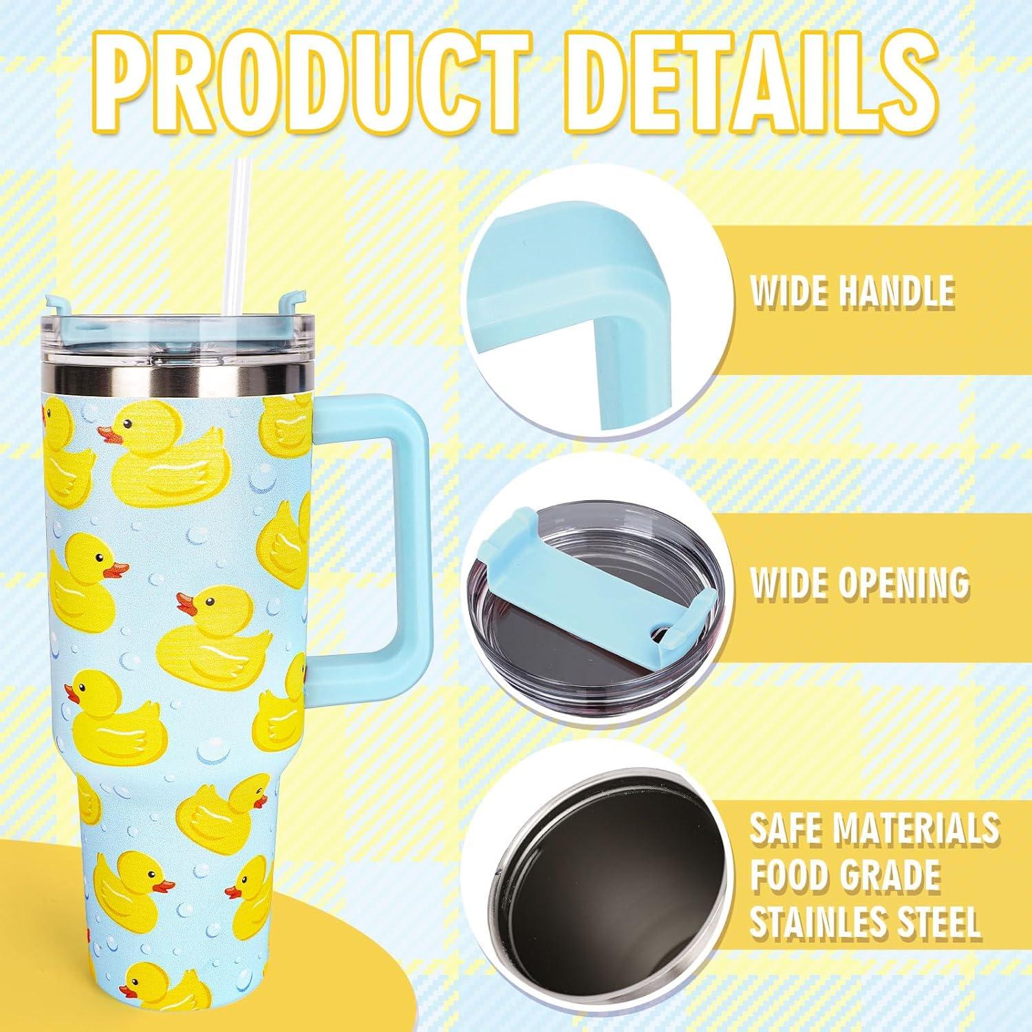 imageWhaline 40oz Halloween Skull Tumbler with Straw and Lid Spooky Skull Flower Travel Coffee Tumbler Cup with Handle for Trick or Treat Birthday Party Giftsyellow duck