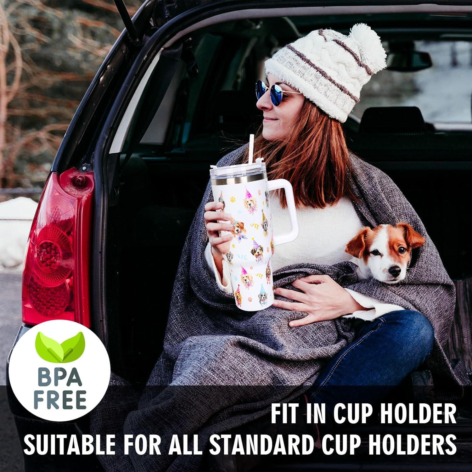 imageWhaline 40oz Halloween Skull Tumbler with Straw and Lid Spooky Skull Flower Travel Coffee Tumbler Cup with Handle for Trick or Treat Birthday Party Giftsdog