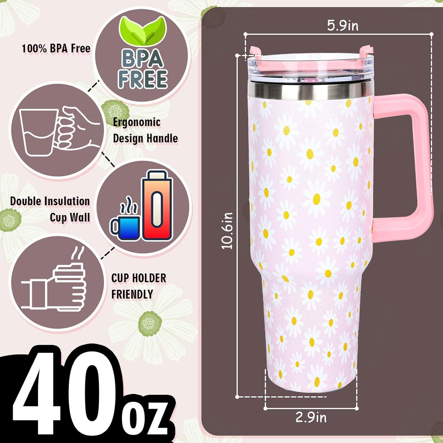 imageWhaline 40oz Halloween Skull Tumbler with Straw and Lid Spooky Skull Flower Travel Coffee Tumbler Cup with Handle for Trick or Treat Birthday Party Giftsdaisy