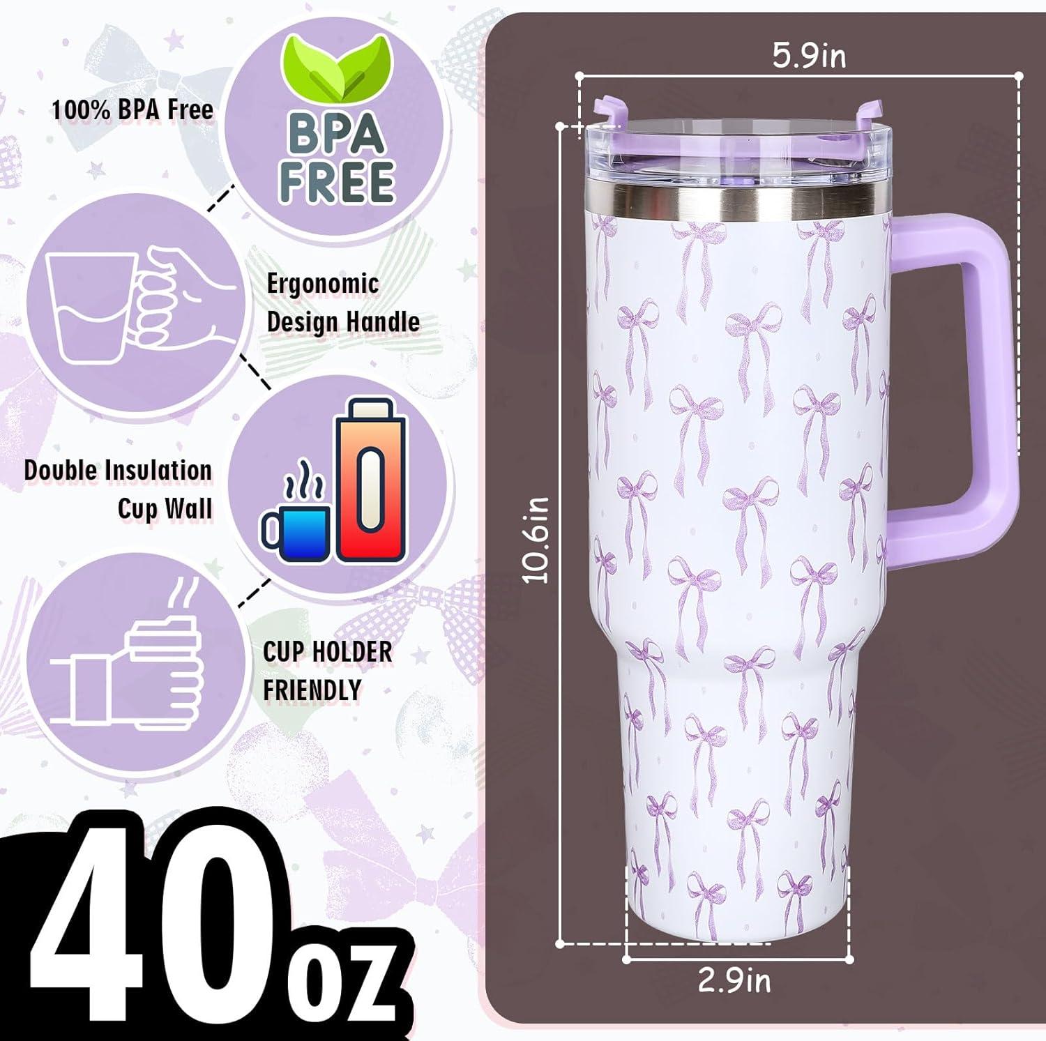 imageWhaline 40oz Halloween Skull Tumbler with Straw and Lid Spooky Skull Flower Travel Coffee Tumbler Cup with Handle for Trick or Treat Birthday Party Giftspurple bow