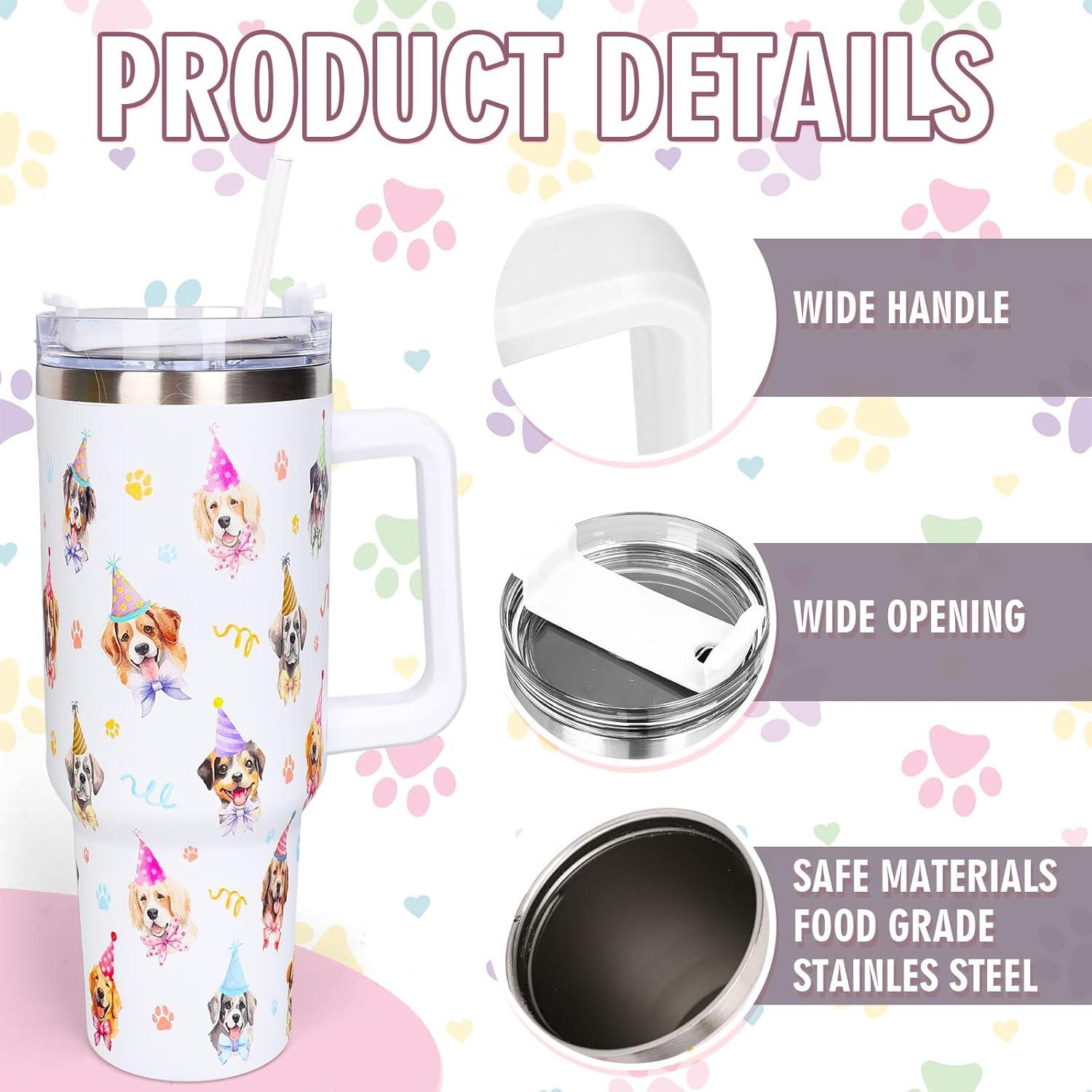 imageWhaline 40oz Halloween Skull Tumbler with Straw and Lid Spooky Skull Flower Travel Coffee Tumbler Cup with Handle for Trick or Treat Birthday Party Giftsdog