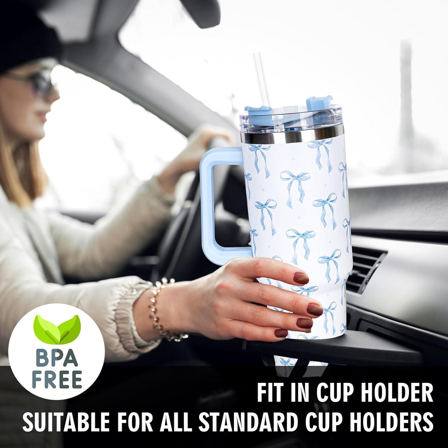 imageWhaline 40oz Halloween Skull Tumbler with Straw and Lid Spooky Skull Flower Travel Coffee Tumbler Cup with Handle for Trick or Treat Birthday Party Giftsblue bow