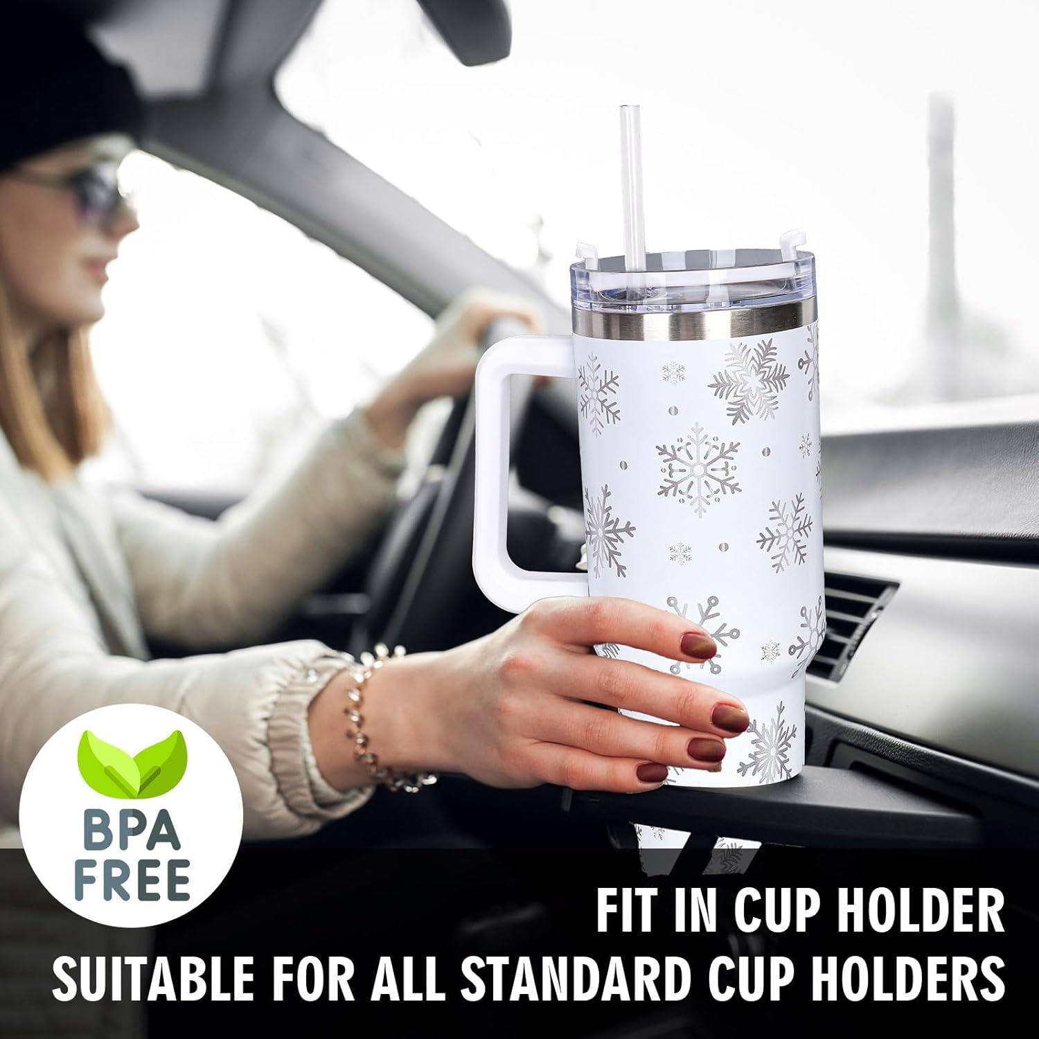 imageWhaline 40oz Halloween Skull Tumbler with Straw and Lid Spooky Skull Flower Travel Coffee Tumbler Cup with Handle for Trick or Treat Birthday Party Giftssnowflake