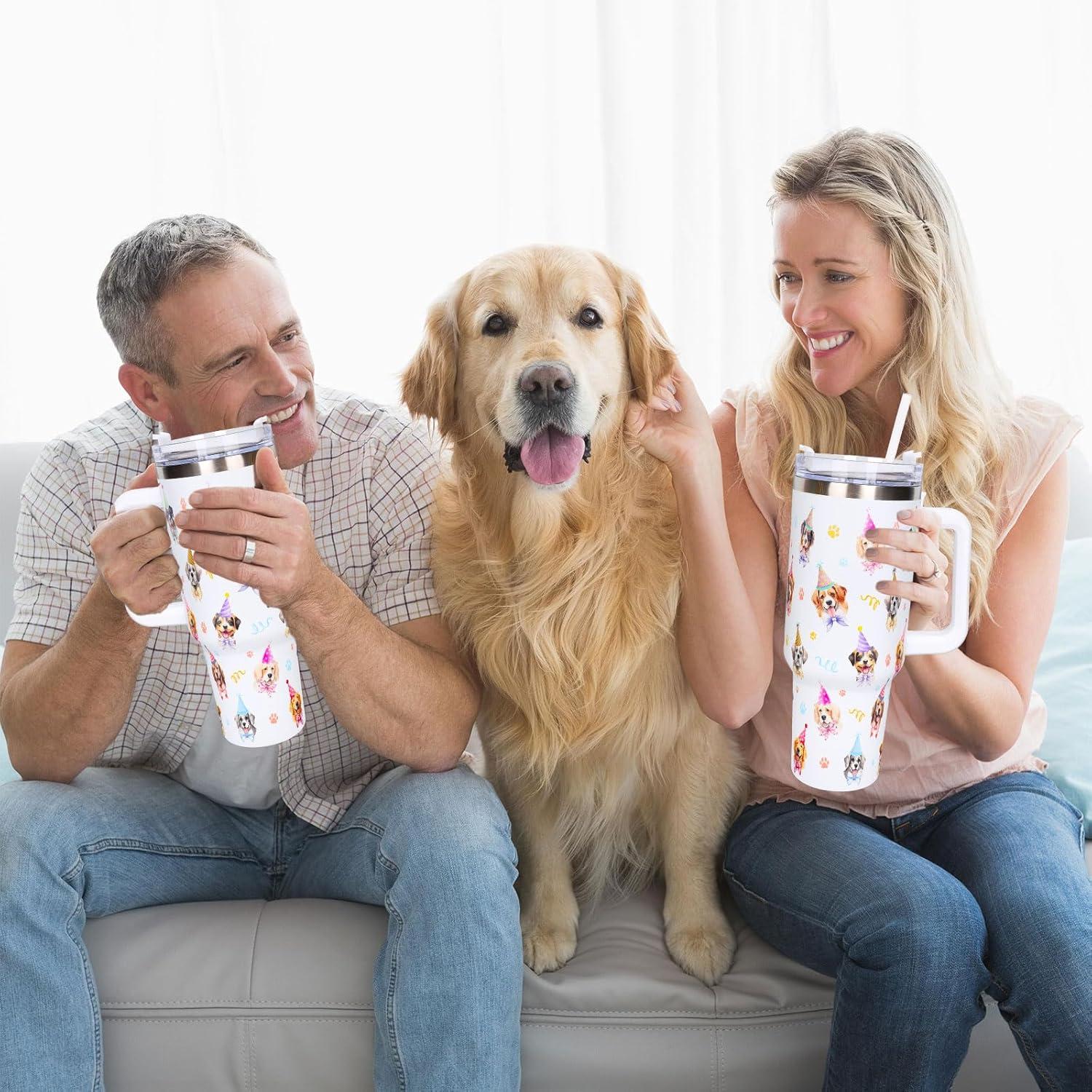 imageWhaline 40oz Halloween Skull Tumbler with Straw and Lid Spooky Skull Flower Travel Coffee Tumbler Cup with Handle for Trick or Treat Birthday Party Giftsdog