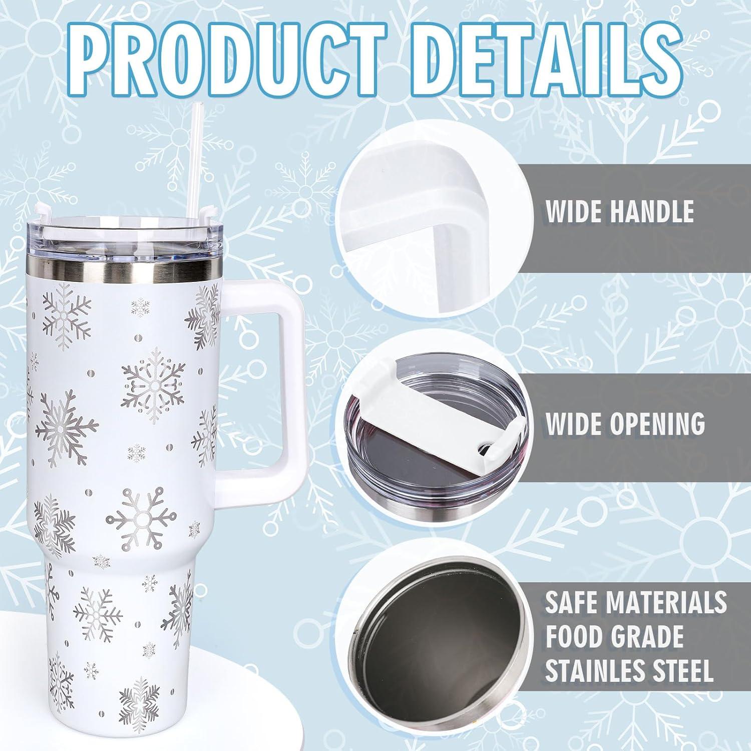 imageWhaline 40oz Halloween Skull Tumbler with Straw and Lid Spooky Skull Flower Travel Coffee Tumbler Cup with Handle for Trick or Treat Birthday Party Giftssnowflake