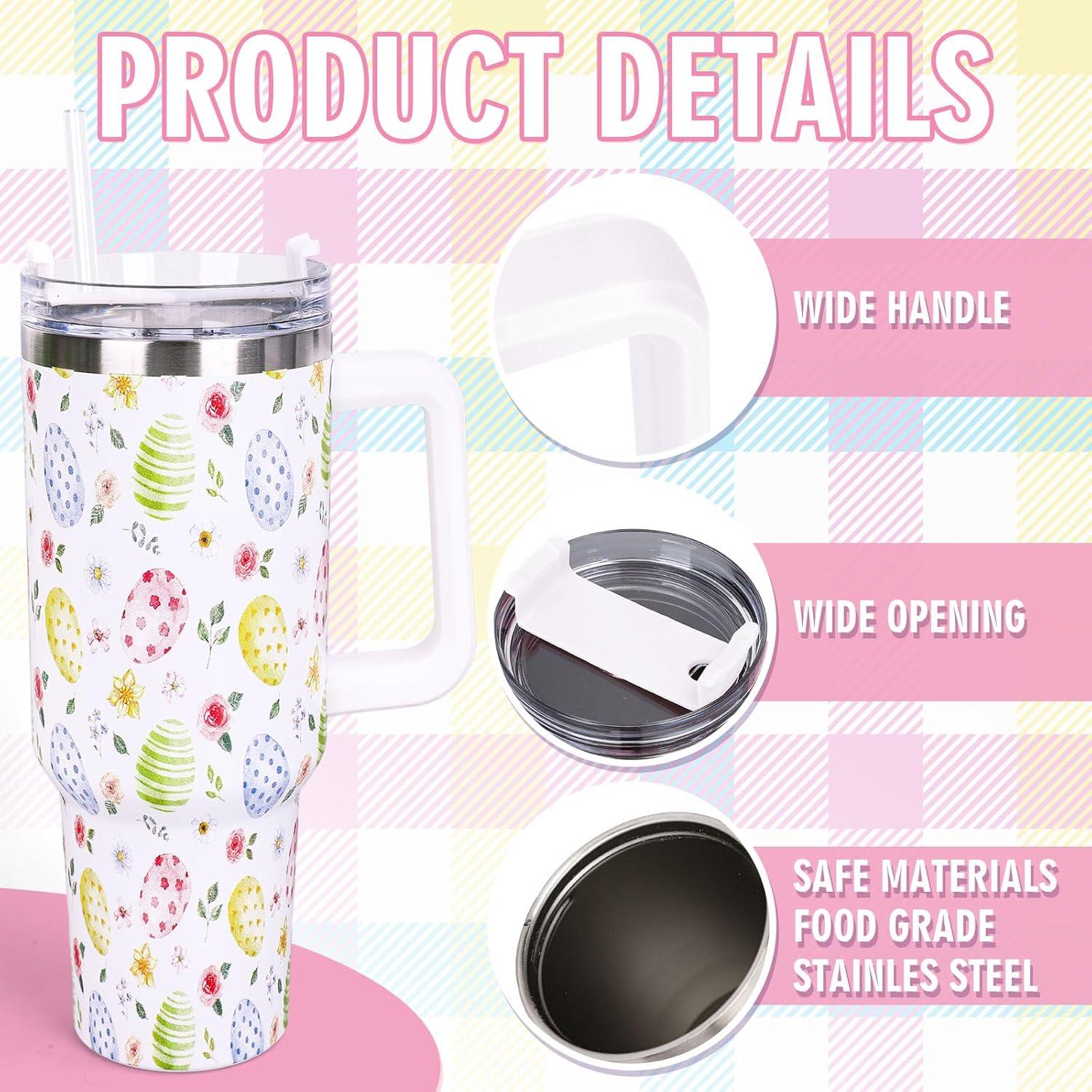 imageWhaline 40oz Halloween Skull Tumbler with Straw and Lid Spooky Skull Flower Travel Coffee Tumbler Cup with Handle for Trick or Treat Birthday Party GiftsEaster Egg