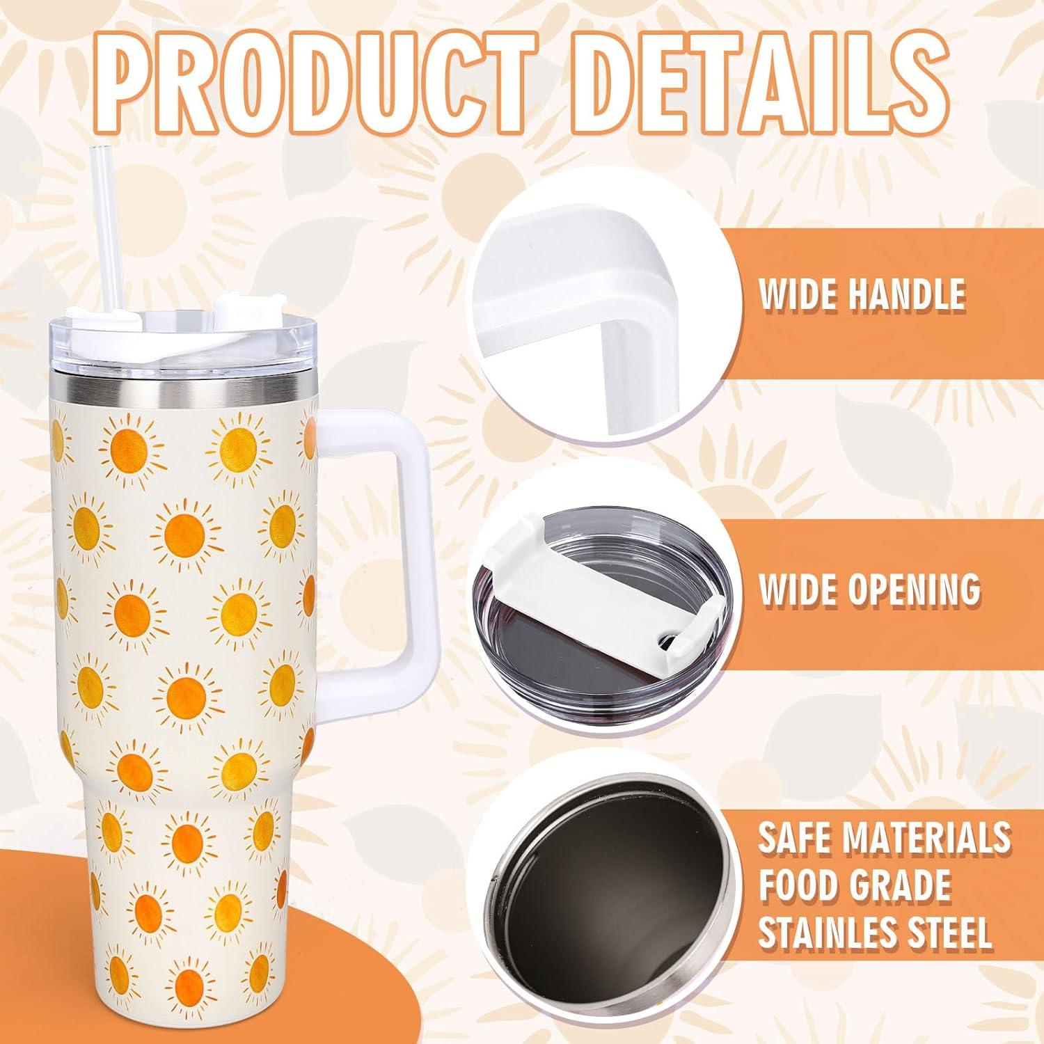 imageWhaline 40oz Halloween Skull Tumbler with Straw and Lid Spooky Skull Flower Travel Coffee Tumbler Cup with Handle for Trick or Treat Birthday Party Giftsboho sun