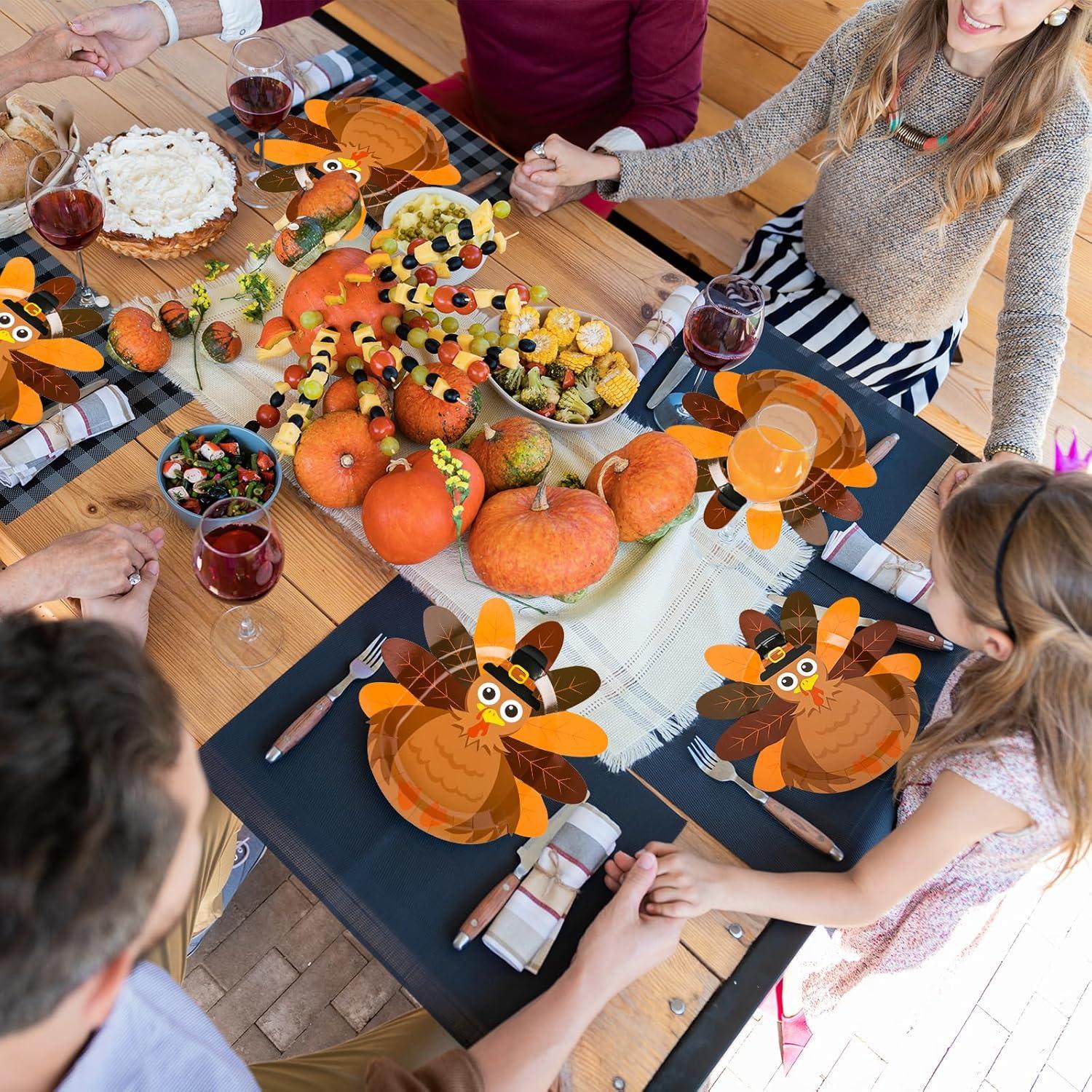 imageWhaline 48Pcs Thanksgiving Paper Plates Turkey Shaped Disposable Decorative Tableware for Fall Party Supplies Autumn Holiday Catering Events 114 x 116 Inch