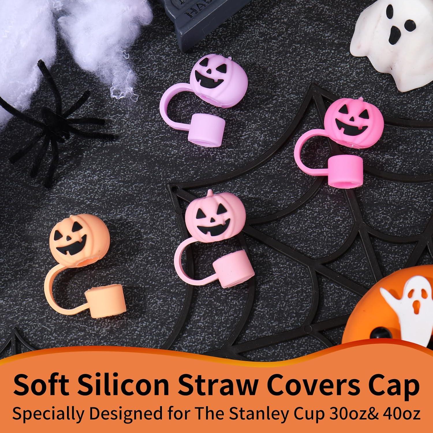 imageWhaline 4Pcs Fall Maple Leaf Straw Cover Cap Pink Orange Reusable Silicone Straw Topper 10 Mm04 Inch Straws Tip Lid Protector for Autumn Thanksgiving Party Favors SuppliesGrimace Pumpkin