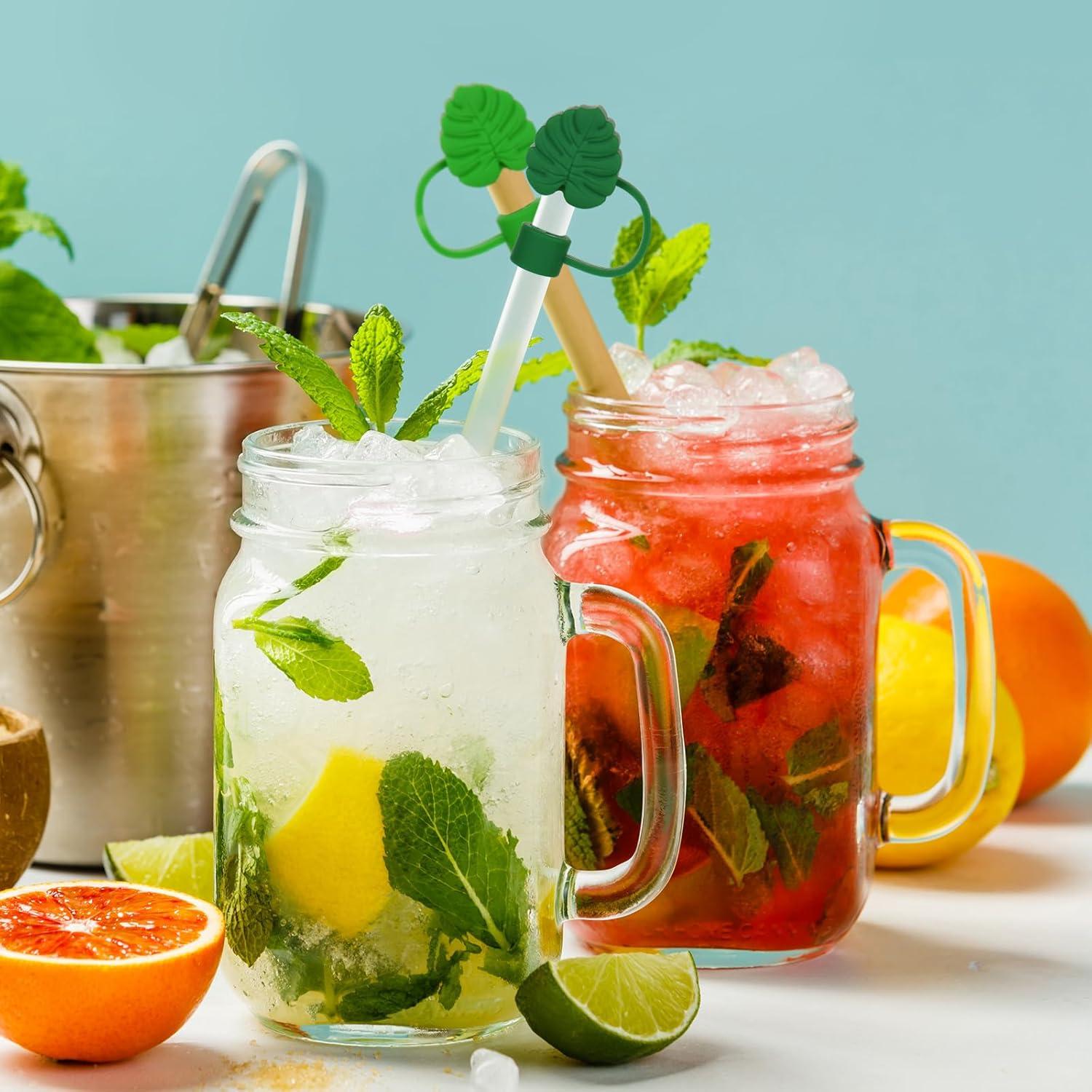 imageWhaline 4Pcs Fall Maple Leaf Straw Cover Cap Pink Orange Reusable Silicone Straw Topper 10 Mm04 Inch Straws Tip Lid Protector for Autumn Thanksgiving Party Favors SuppliesMonstera Leaf