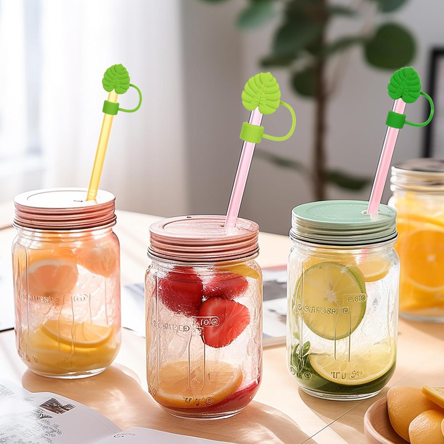 imageWhaline 4Pcs Fall Maple Leaf Straw Cover Cap Pink Orange Reusable Silicone Straw Topper 10 Mm04 Inch Straws Tip Lid Protector for Autumn Thanksgiving Party Favors SuppliesMonstera Leaf