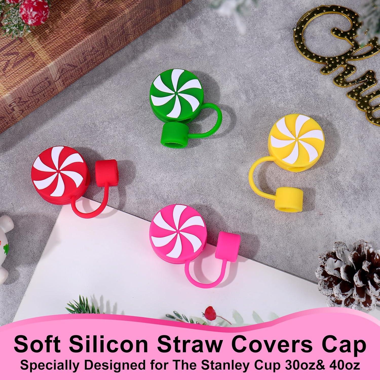imageWhaline 4Pcs Fall Maple Leaf Straw Cover Cap Pink Orange Reusable Silicone Straw Topper 10 Mm04 Inch Straws Tip Lid Protector for Autumn Thanksgiving Party Favors SuppliesPeppermint Candy