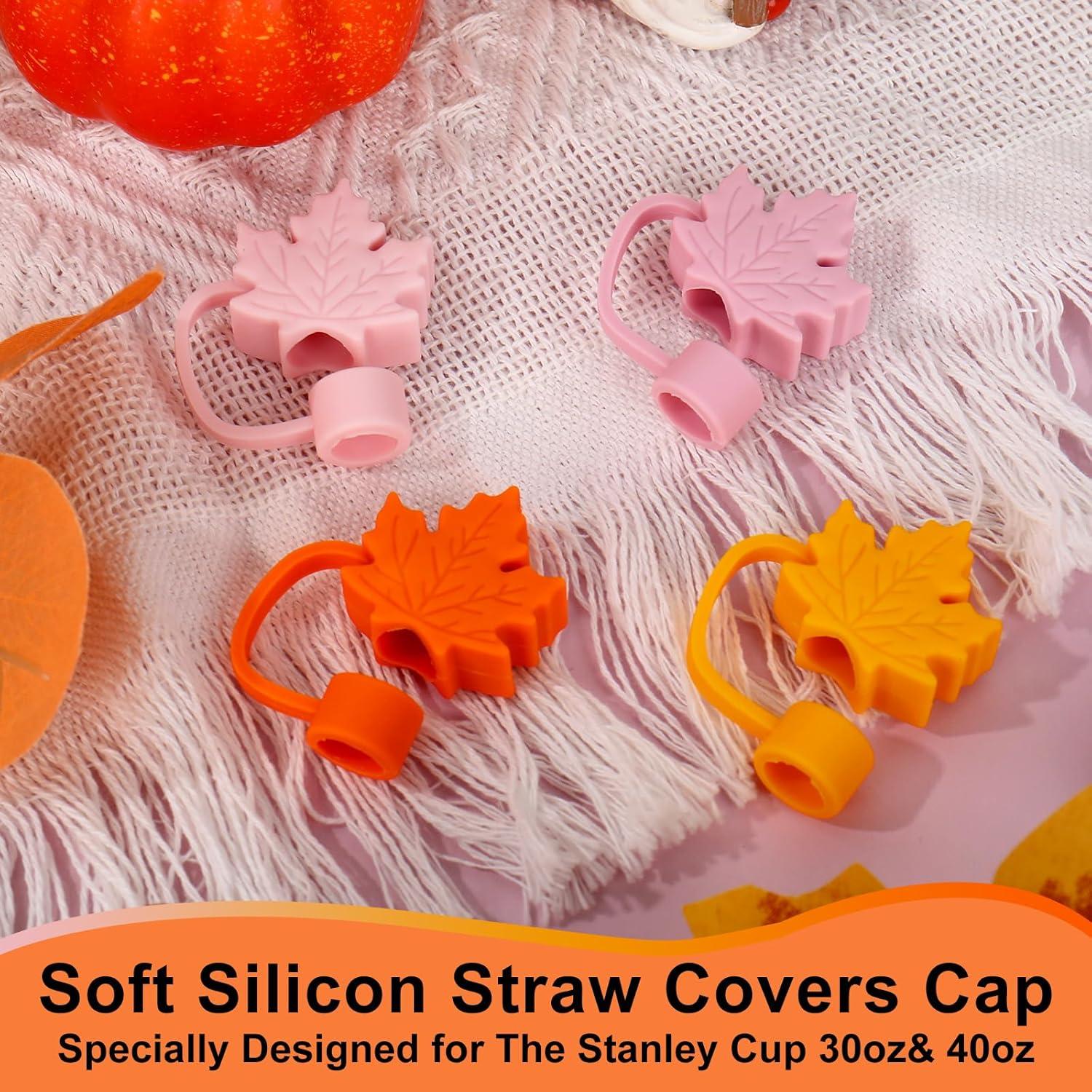 imageWhaline 4Pcs Fall Maple Leaf Straw Cover Cap Pink Orange Reusable Silicone Straw Topper 10 Mm04 Inch Straws Tip Lid Protector for Autumn Thanksgiving Party Favors SuppliesMaple Leaf
