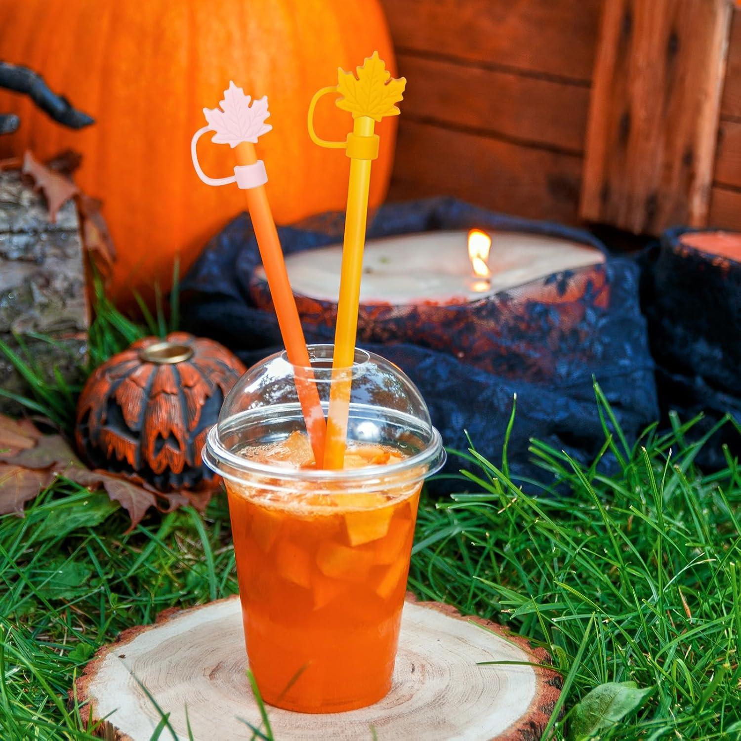 imageWhaline 4Pcs Fall Maple Leaf Straw Cover Cap Pink Orange Reusable Silicone Straw Topper 10 Mm04 Inch Straws Tip Lid Protector for Autumn Thanksgiving Party Favors SuppliesMaple Leaf