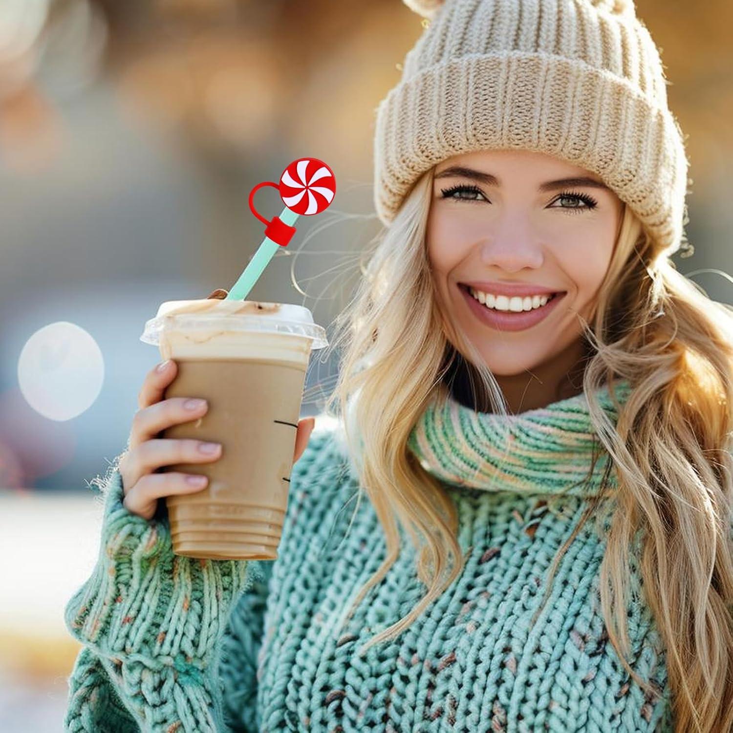 imageWhaline 4Pcs Fall Maple Leaf Straw Cover Cap Pink Orange Reusable Silicone Straw Topper 10 Mm04 Inch Straws Tip Lid Protector for Autumn Thanksgiving Party Favors SuppliesPeppermint Candy