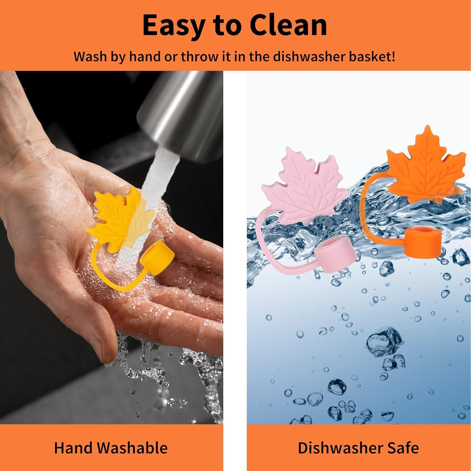 imageWhaline 4Pcs Fall Maple Leaf Straw Cover Cap Pink Orange Reusable Silicone Straw Topper 10 Mm04 Inch Straws Tip Lid Protector for Autumn Thanksgiving Party Favors SuppliesMaple Leaf