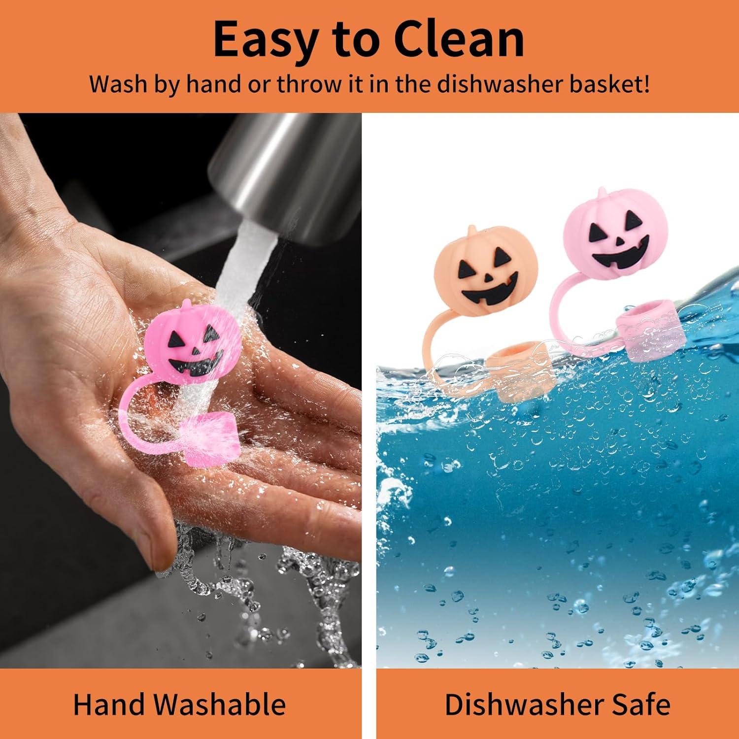 imageWhaline 4Pcs Fall Maple Leaf Straw Cover Cap Pink Orange Reusable Silicone Straw Topper 10 Mm04 Inch Straws Tip Lid Protector for Autumn Thanksgiving Party Favors SuppliesGrimace Pumpkin