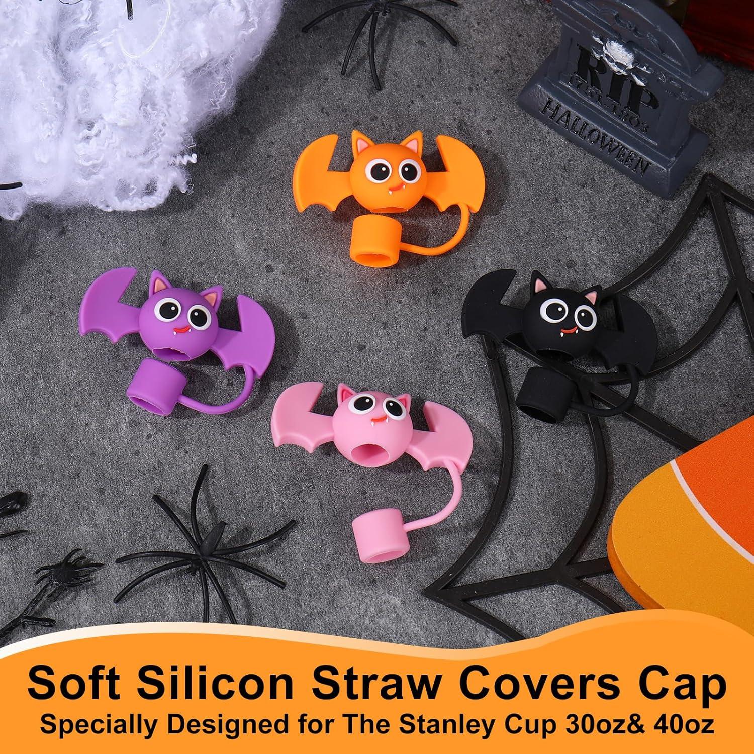 imageWhaline 4Pcs Fall Maple Leaf Straw Cover Cap Pink Orange Reusable Silicone Straw Topper 10 Mm04 Inch Straws Tip Lid Protector for Autumn Thanksgiving Party Favors SuppliesBat