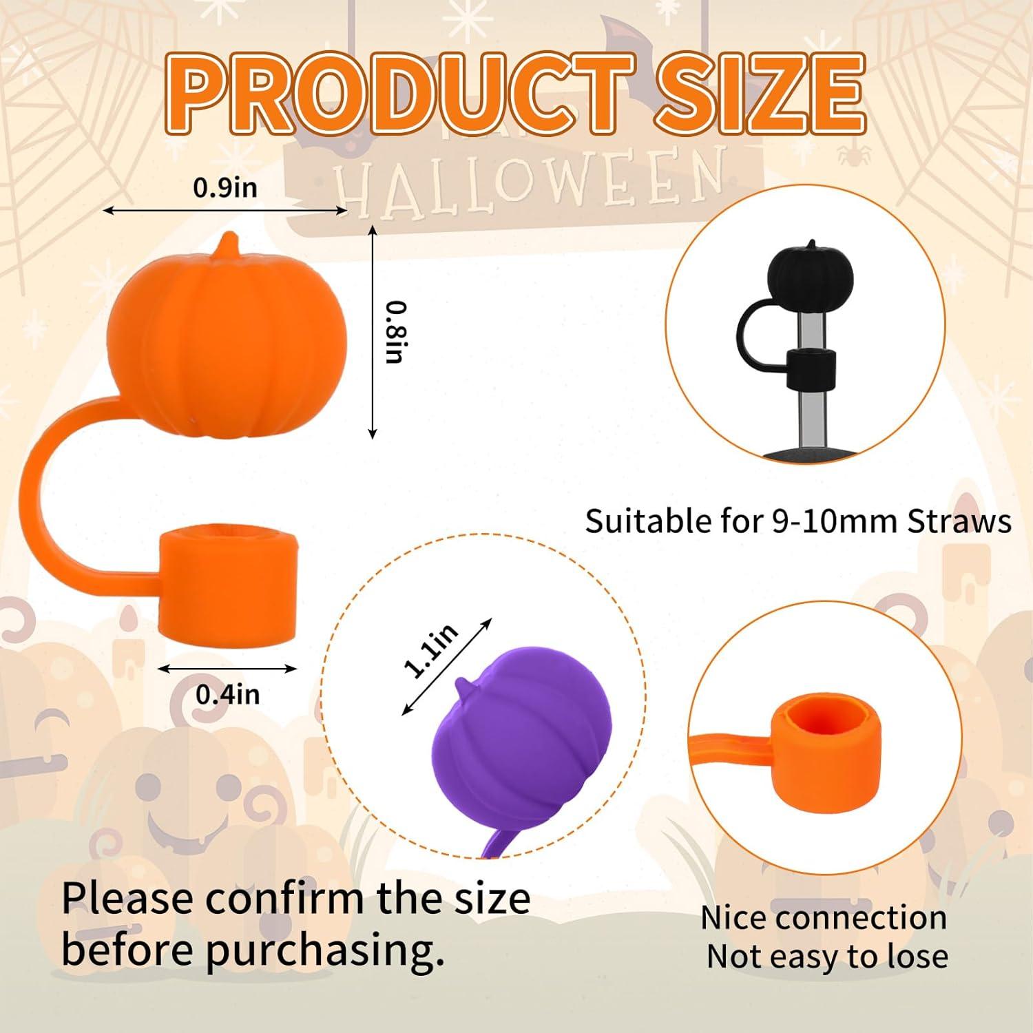 imageWhaline 4Pcs Fall Straw Cover Cap Pink Yellow Green Blue Pumpkin Reusable Silicone Straw Topper Autumn Thanksgiving 10 mm04 Inch Straws Lid Protector for 3040 Oz Tumbler CupOrange Yellow Purple Black