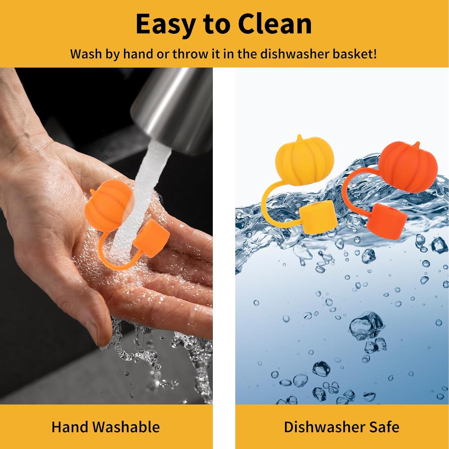 imageWhaline 4Pcs Fall Straw Cover Cap Pink Yellow Green Blue Pumpkin Reusable Silicone Straw Topper Autumn Thanksgiving 10 mm04 Inch Straws Lid Protector for 3040 Oz Tumbler CupOrange Green Yellow