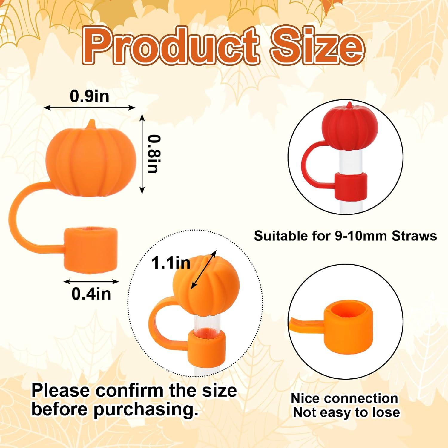 imageWhaline 4Pcs Fall Straw Cover Cap Pink Yellow Green Blue Pumpkin Reusable Silicone Straw Topper Autumn Thanksgiving 10 mm04 Inch Straws Lid Protector for 3040 Oz Tumbler CupYellow Orange Brown Red