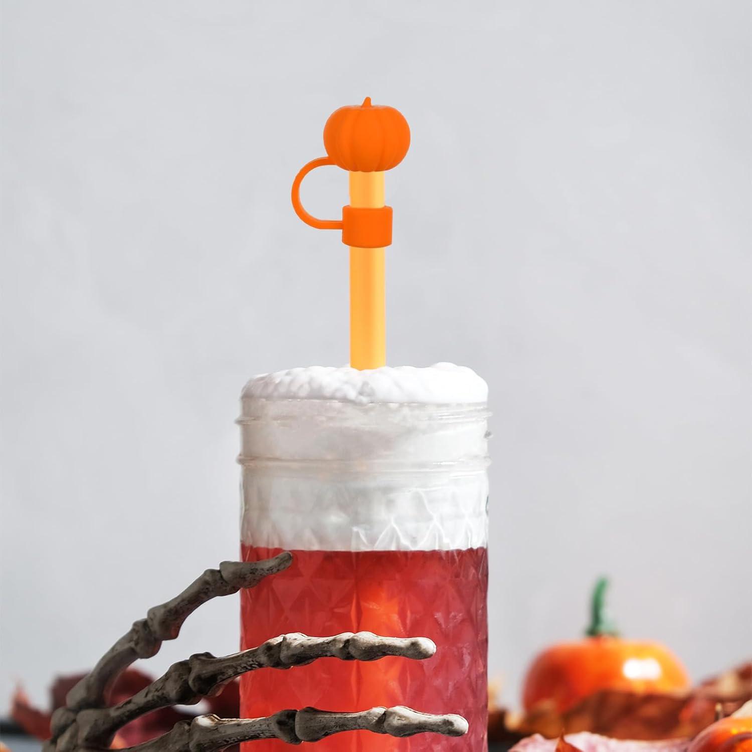 imageWhaline 4Pcs Fall Straw Cover Cap Pink Yellow Green Blue Pumpkin Reusable Silicone Straw Topper Autumn Thanksgiving 10 mm04 Inch Straws Lid Protector for 3040 Oz Tumbler CupOrange Yellow Purple Black