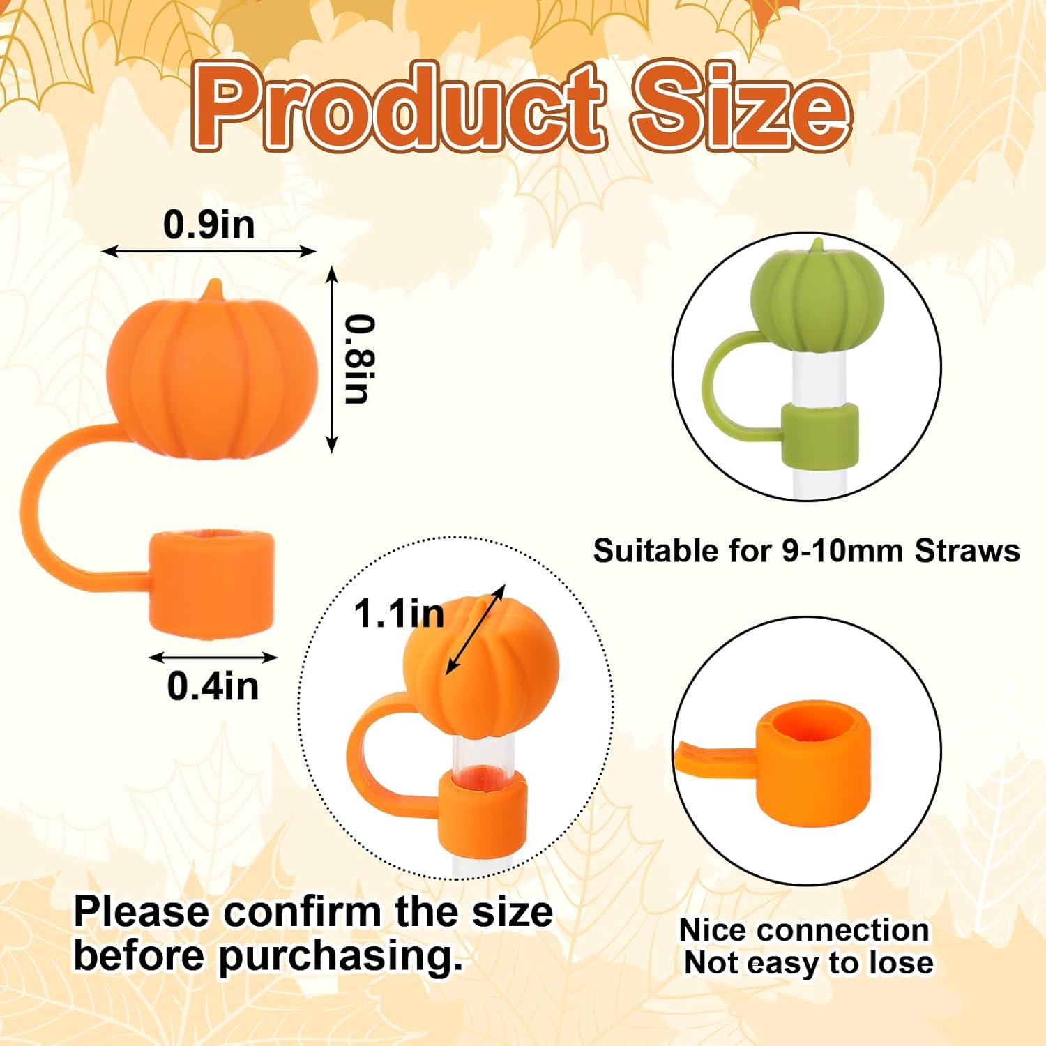 imageWhaline 4Pcs Fall Straw Cover Cap Pink Yellow Green Blue Pumpkin Reusable Silicone Straw Topper Autumn Thanksgiving 10 mm04 Inch Straws Lid Protector for 3040 Oz Tumbler CupOrange Green Yellow