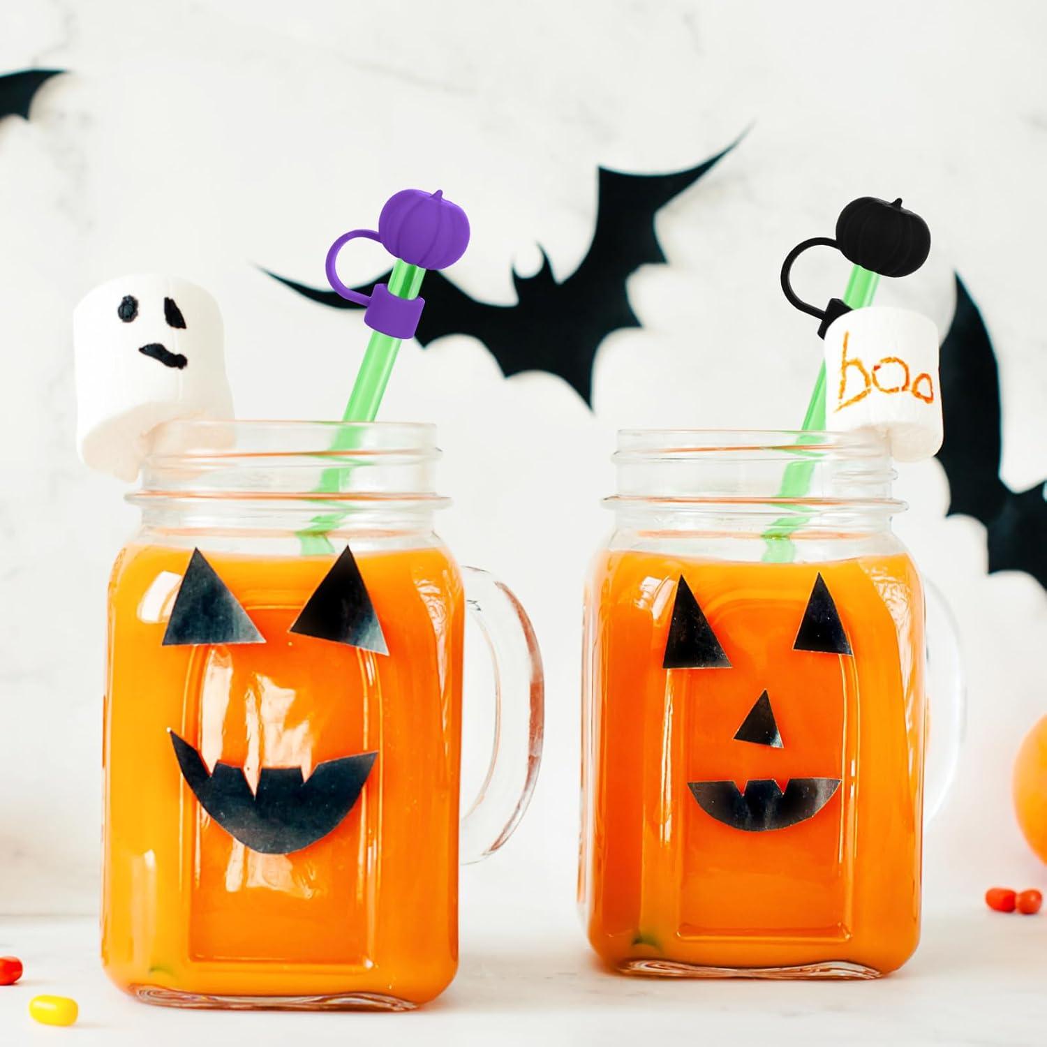 imageWhaline 4Pcs Fall Straw Cover Cap Pink Yellow Green Blue Pumpkin Reusable Silicone Straw Topper Autumn Thanksgiving 10 mm04 Inch Straws Lid Protector for 3040 Oz Tumbler CupOrange Yellow Purple Black