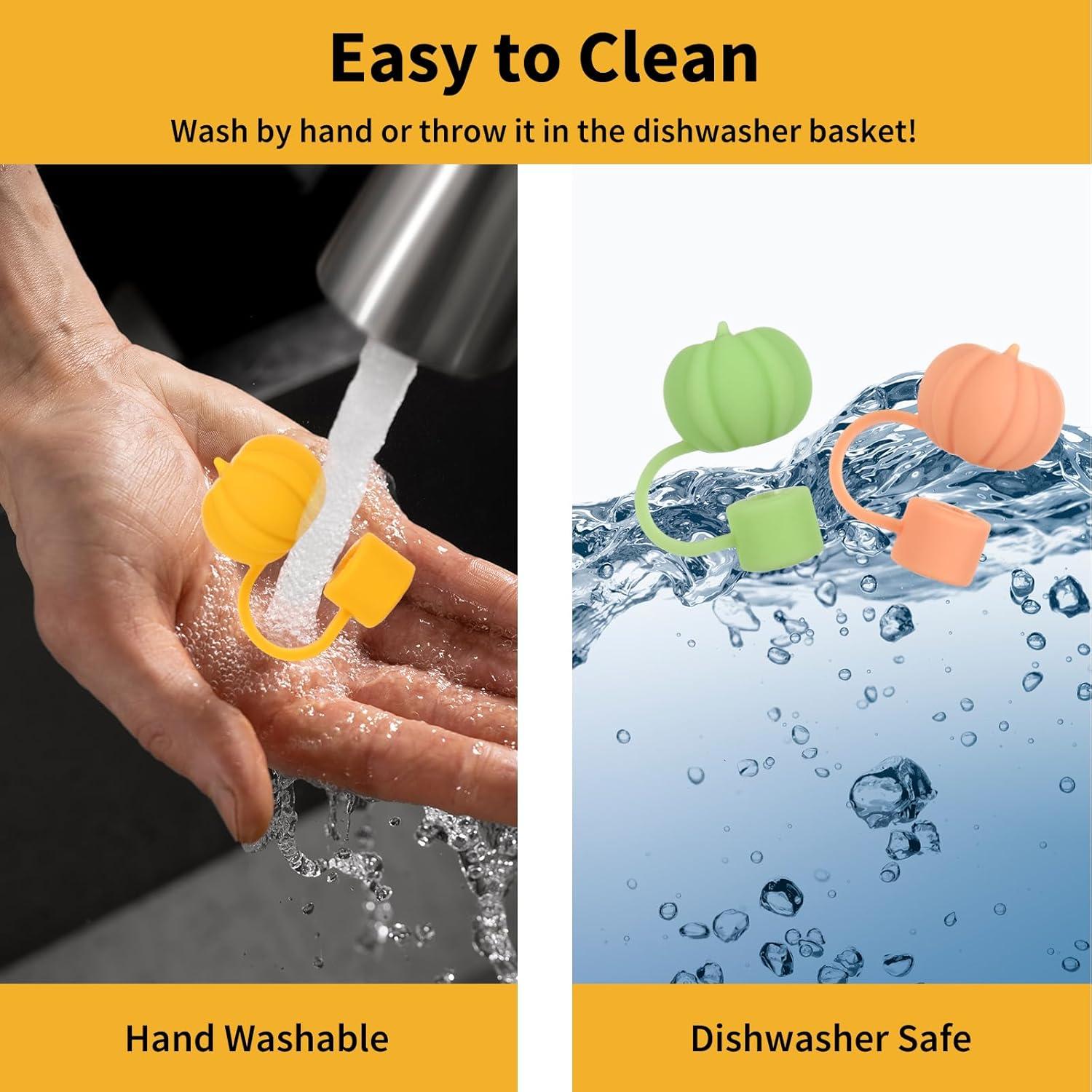 imageWhaline 4Pcs Fall Straw Cover Cap Pink Yellow Green Blue Pumpkin Reusable Silicone Straw Topper Autumn Thanksgiving 10 mm04 Inch Straws Lid Protector for 3040 Oz Tumbler CupPink Yellow Green Blue