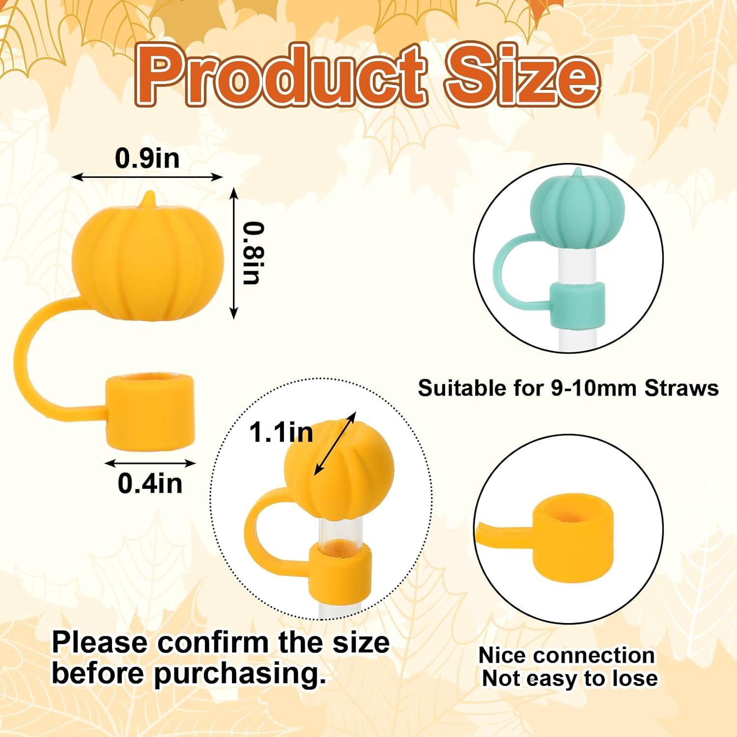 imageWhaline 4Pcs Fall Straw Cover Cap Pink Yellow Green Blue Pumpkin Reusable Silicone Straw Topper Autumn Thanksgiving 10 mm04 Inch Straws Lid Protector for 3040 Oz Tumbler CupPink Yellow Green Blue