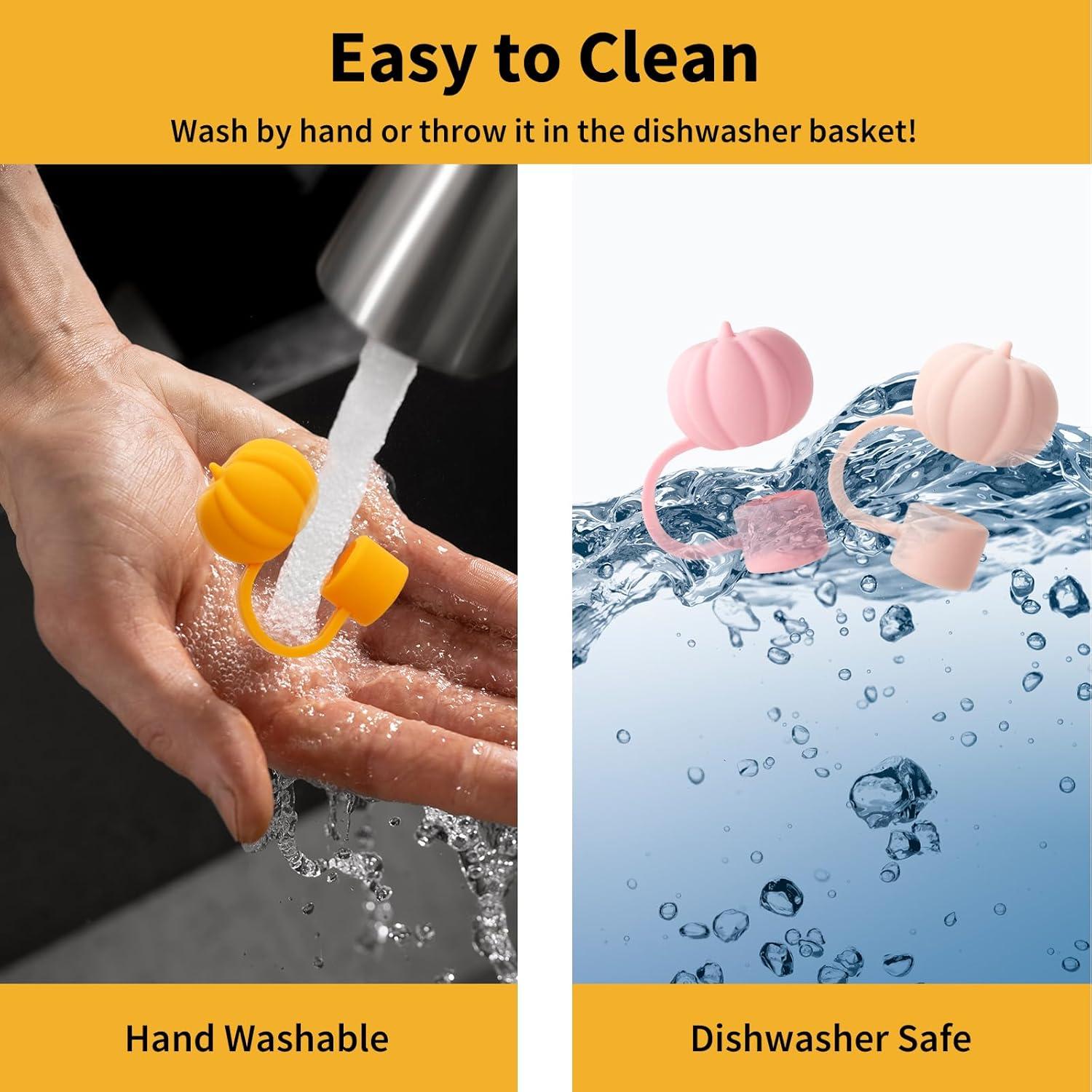 imageWhaline 4Pcs Fall Straw Cover Cap Pink Yellow Green Blue Pumpkin Reusable Silicone Straw Topper Autumn Thanksgiving 10 mm04 Inch Straws Lid Protector for 3040 Oz Tumbler CupOrange Pink