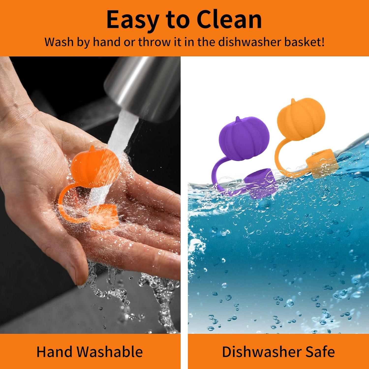 imageWhaline 4Pcs Fall Straw Cover Cap Pink Yellow Green Blue Pumpkin Reusable Silicone Straw Topper Autumn Thanksgiving 10 mm04 Inch Straws Lid Protector for 3040 Oz Tumbler CupOrange Yellow Purple Black