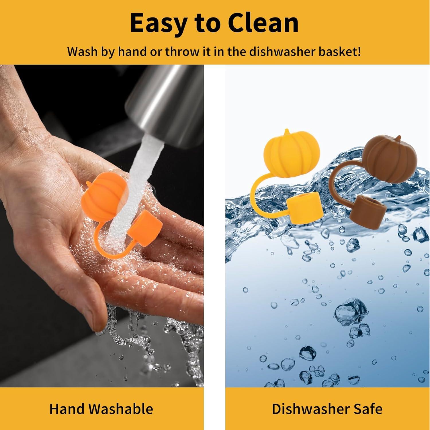 imageWhaline 4Pcs Fall Straw Cover Cap Pink Yellow Green Blue Pumpkin Reusable Silicone Straw Topper Autumn Thanksgiving 10 mm04 Inch Straws Lid Protector for 3040 Oz Tumbler CupYellow Orange Brown Red