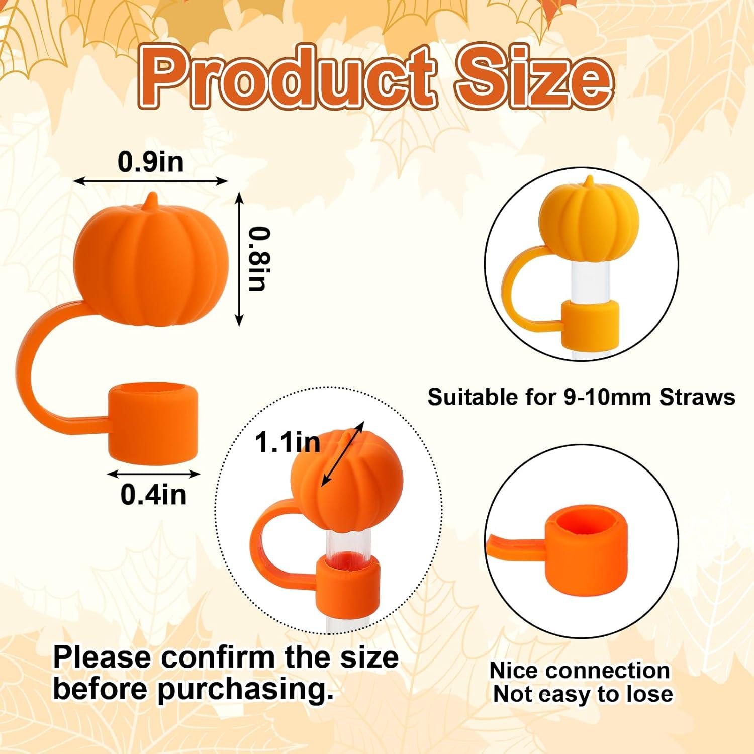 imageWhaline 4Pcs Fall Straw Cover Cap Pink Yellow Green Blue Pumpkin Reusable Silicone Straw Topper Autumn Thanksgiving 10 mm04 Inch Straws Lid Protector for 3040 Oz Tumbler CupOrange Pink