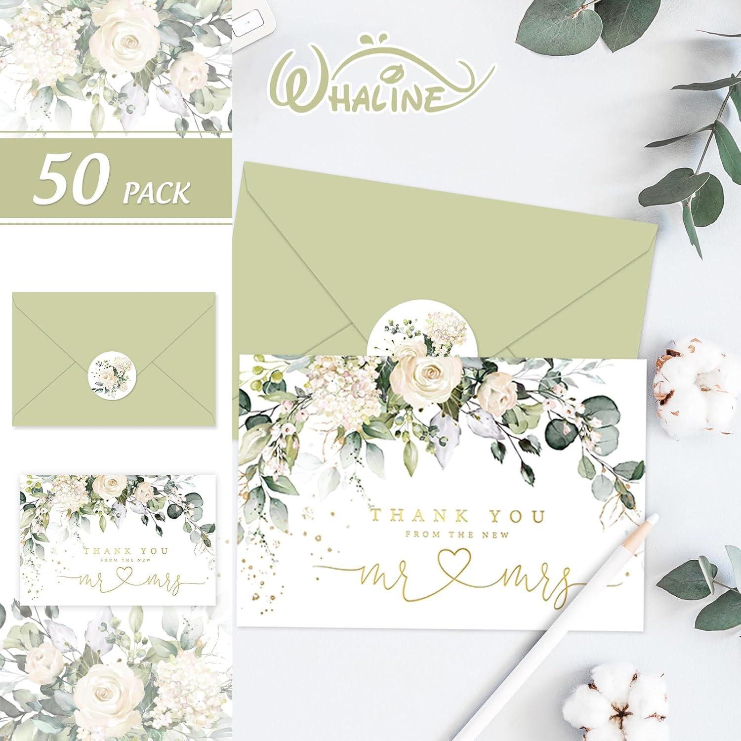 imageWhaline 50 Pack Boho Floral Thank You Cards Boxed Retro Flower Note Cards with Envelopes Stickers Fall Blank Card for Thanksgiving Bridal Shower Baby Shower Wedding Supplies 4 x 6 InchFloral Wedding